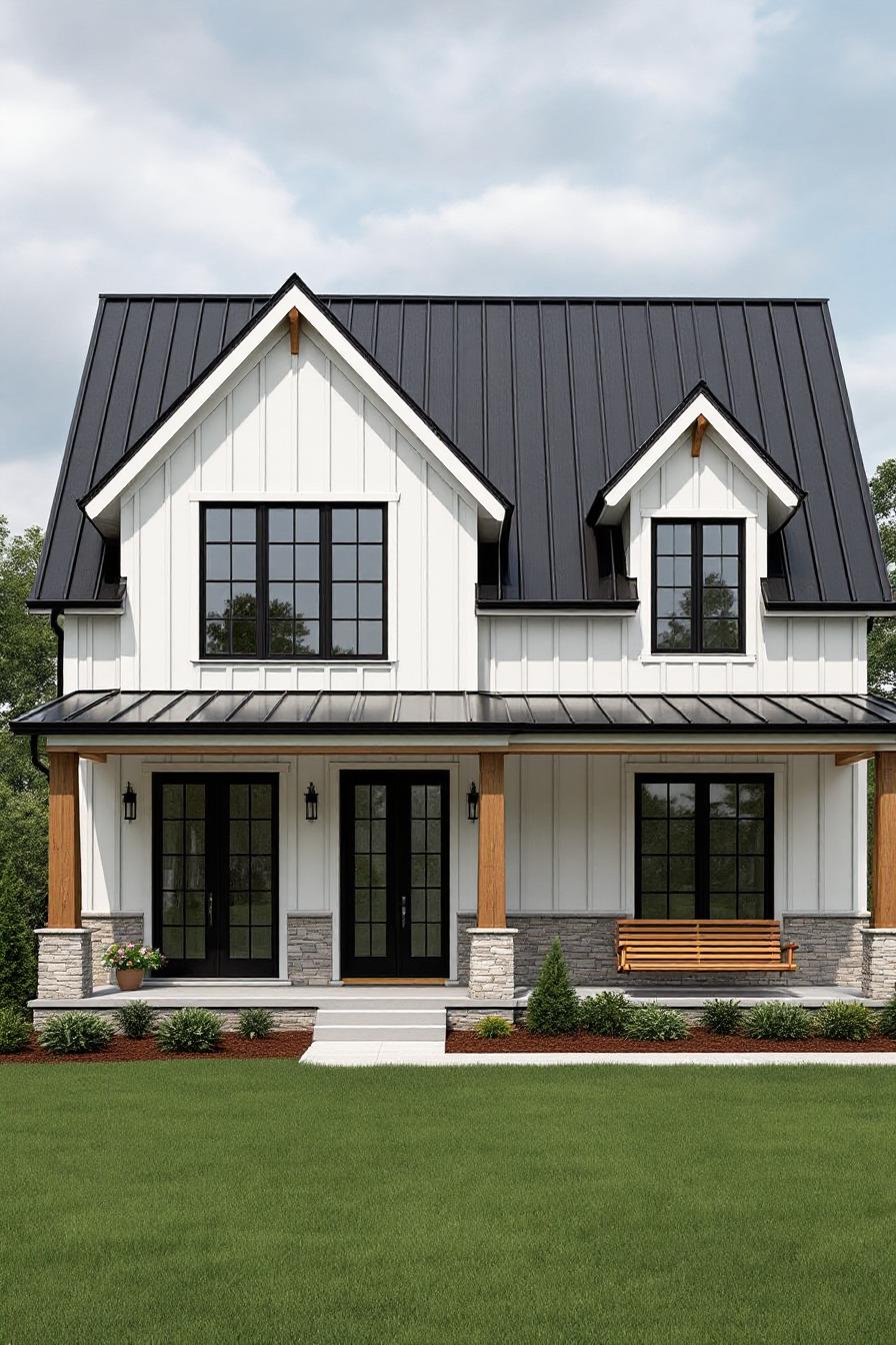 Cozy country house with a sleek black metal roof