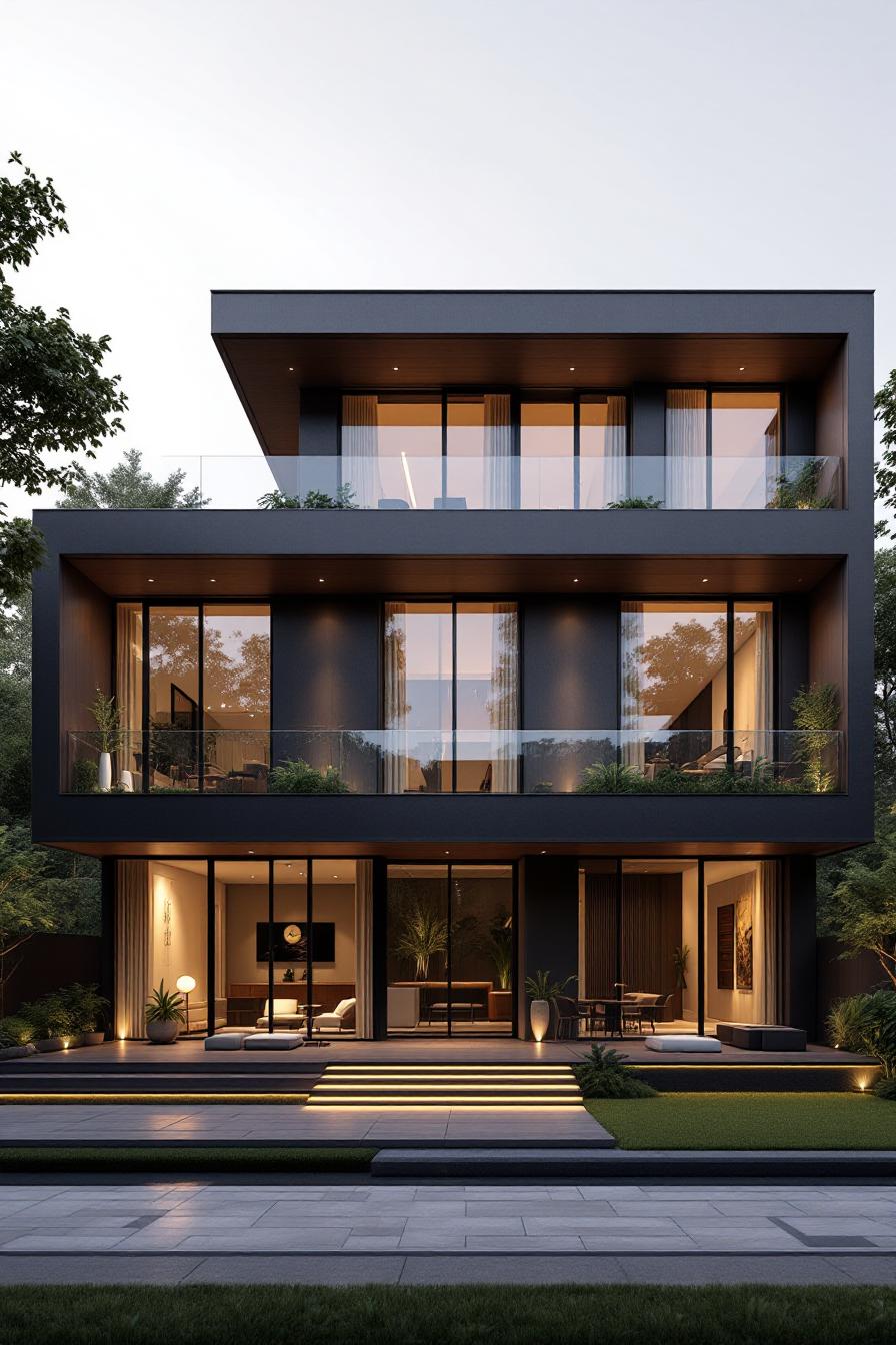 Luxurious modern villa with glass facade