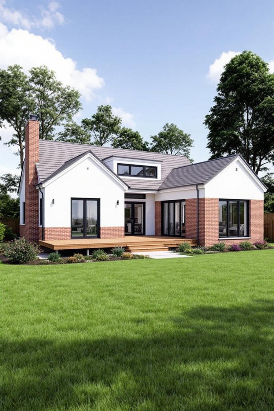 Dormer bungalow with brick and white exterior