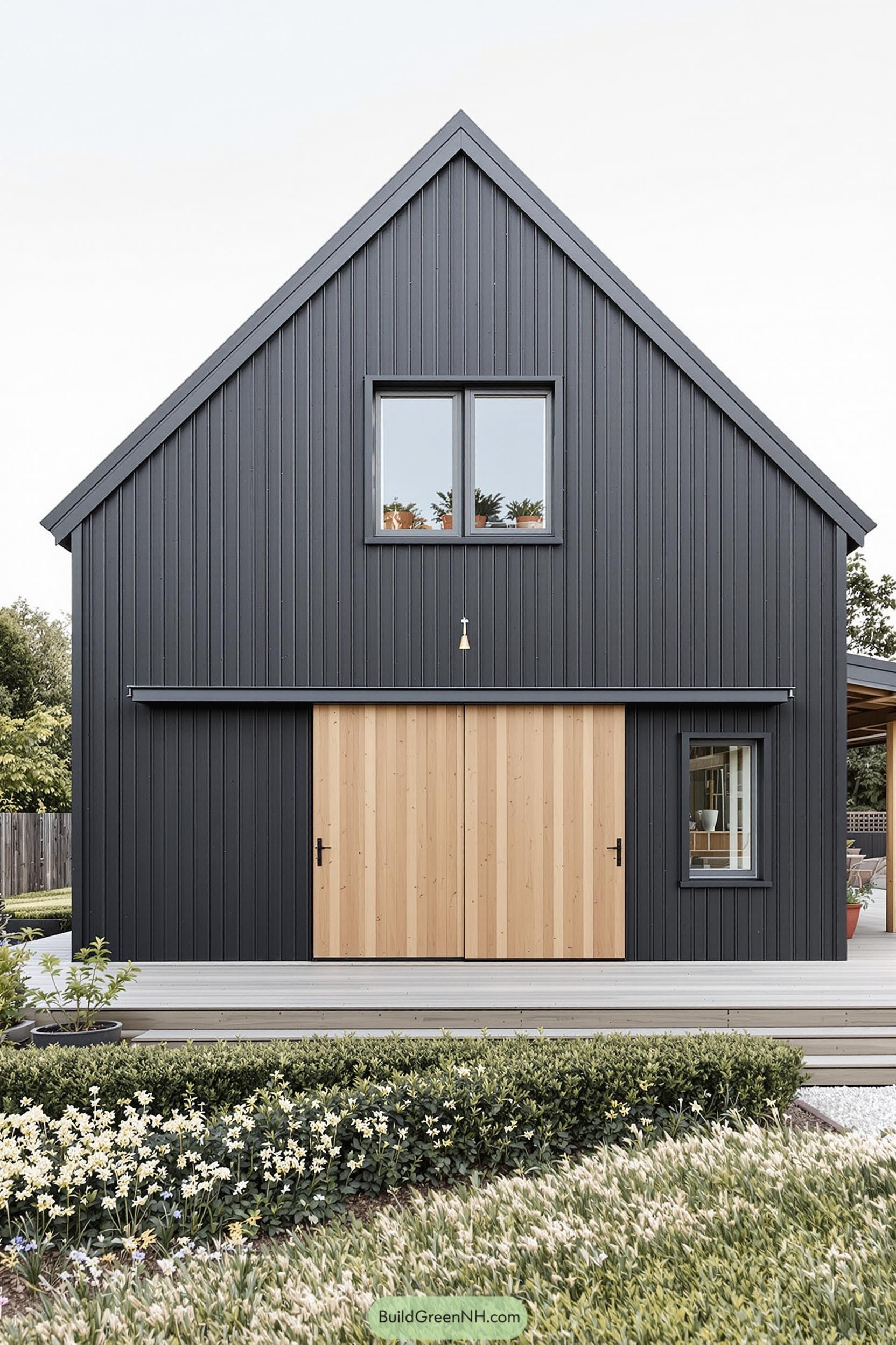 Modern Scandinavian barn house with contrasting wood panels