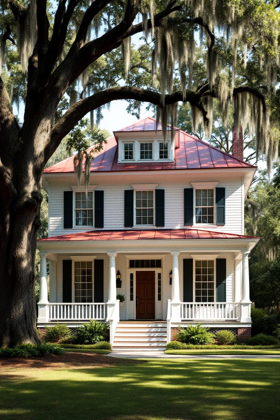 Charming Southern home with classic porch and moss-draped oak