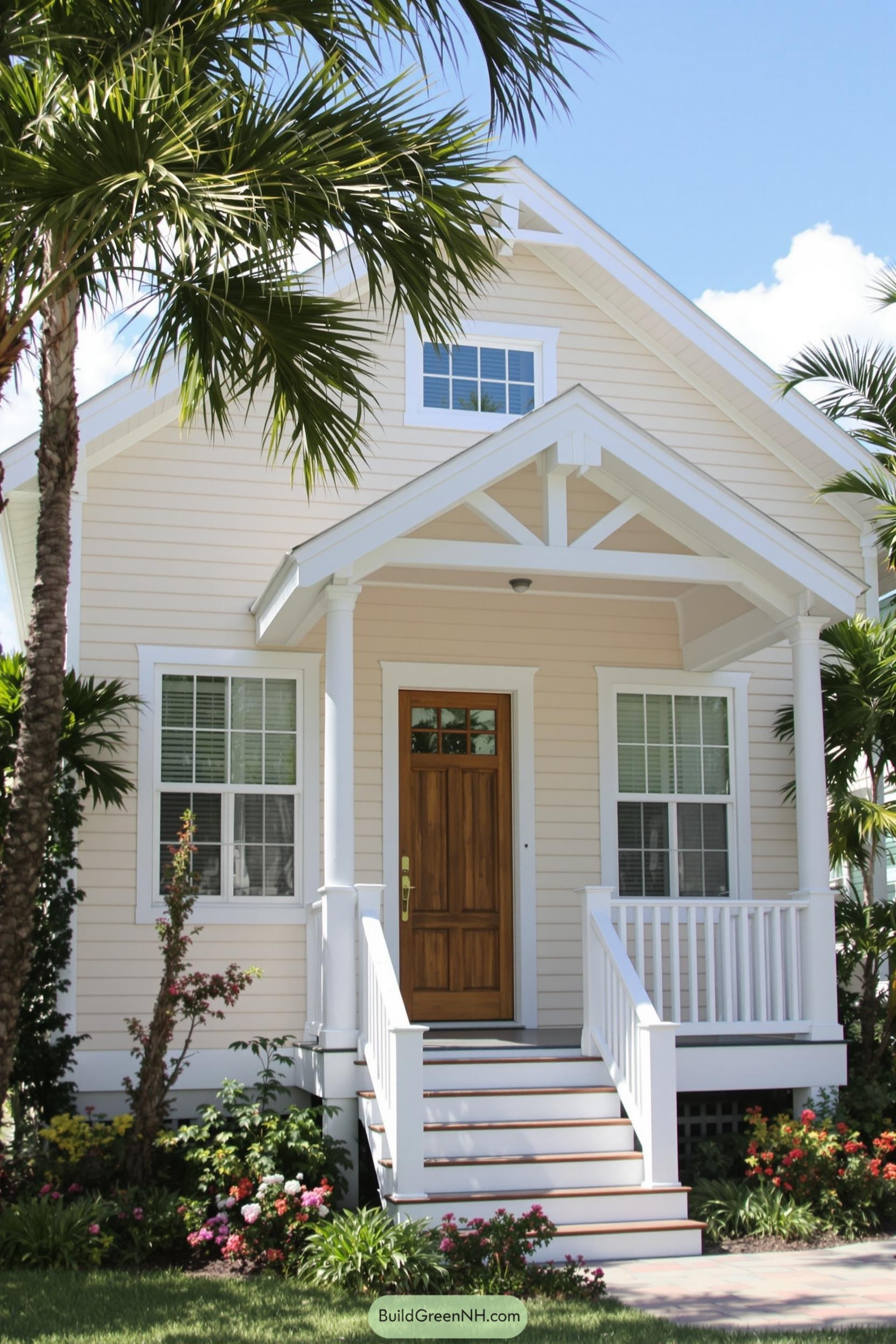 Cozy Florida bungalow surrounded by palm trees and flowers