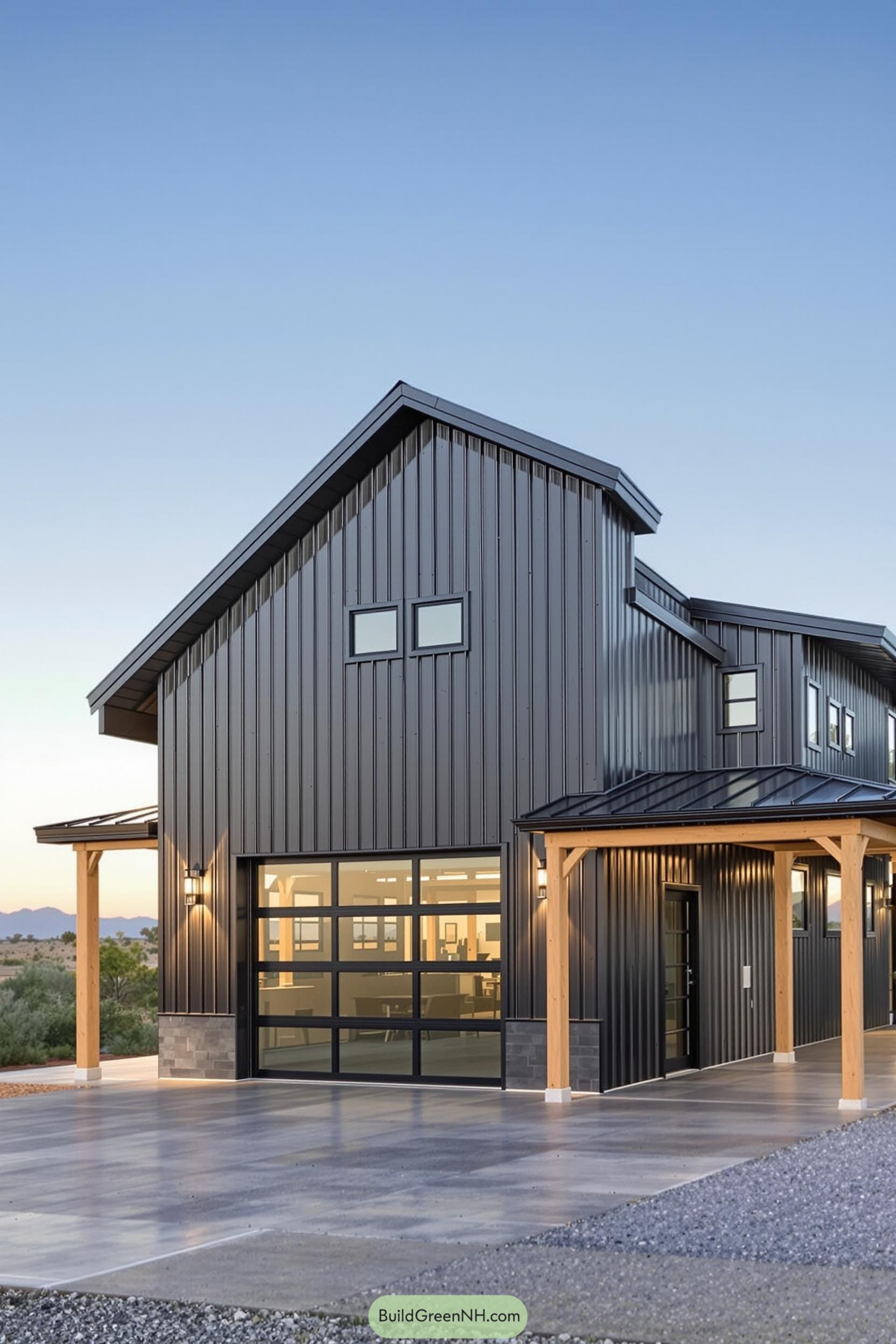 Modern barn-style home with a garage