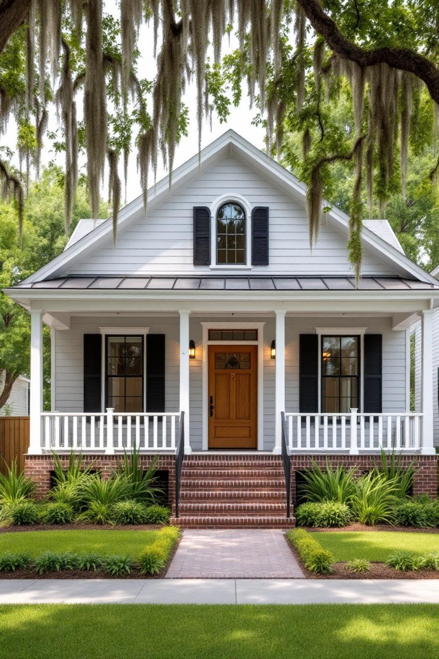 Traditional Lowcountry house with a welcoming front porch