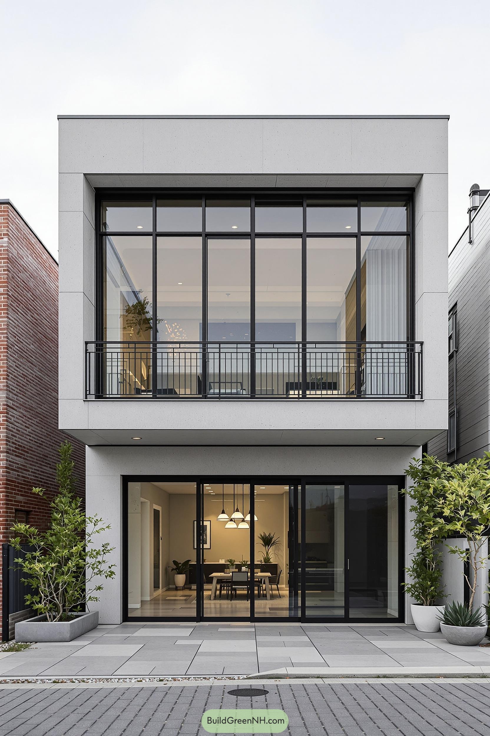 Contemporary house with large windows and clean lines