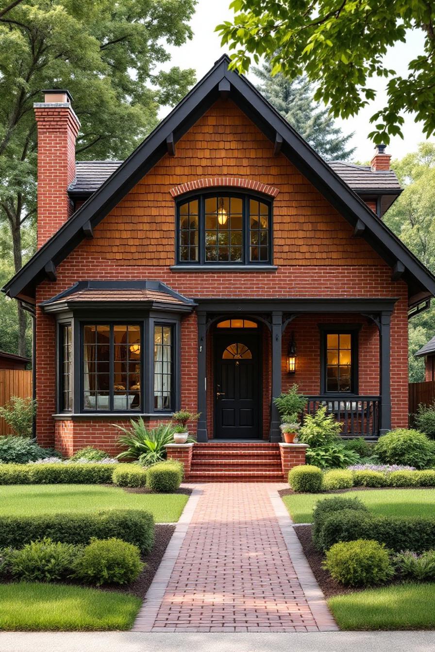 Charming brick house with lush garden and classic porch