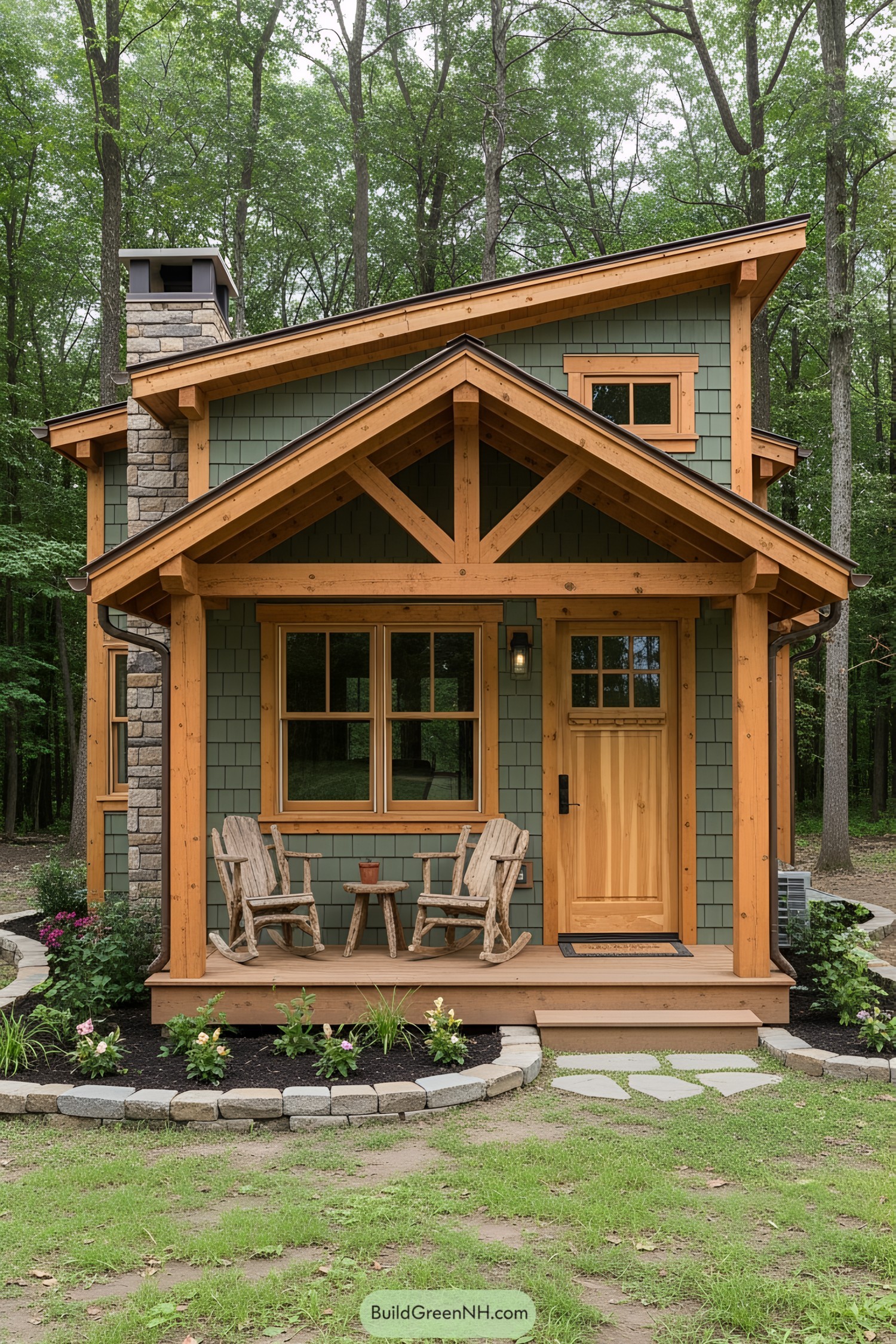 Charming small cabin in the woods with a rustic porch
