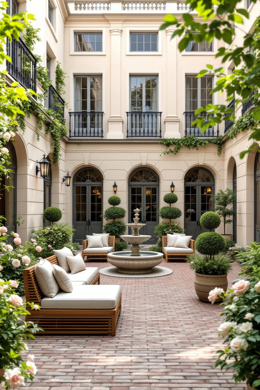 Lush courtyard with elegant design and greenery