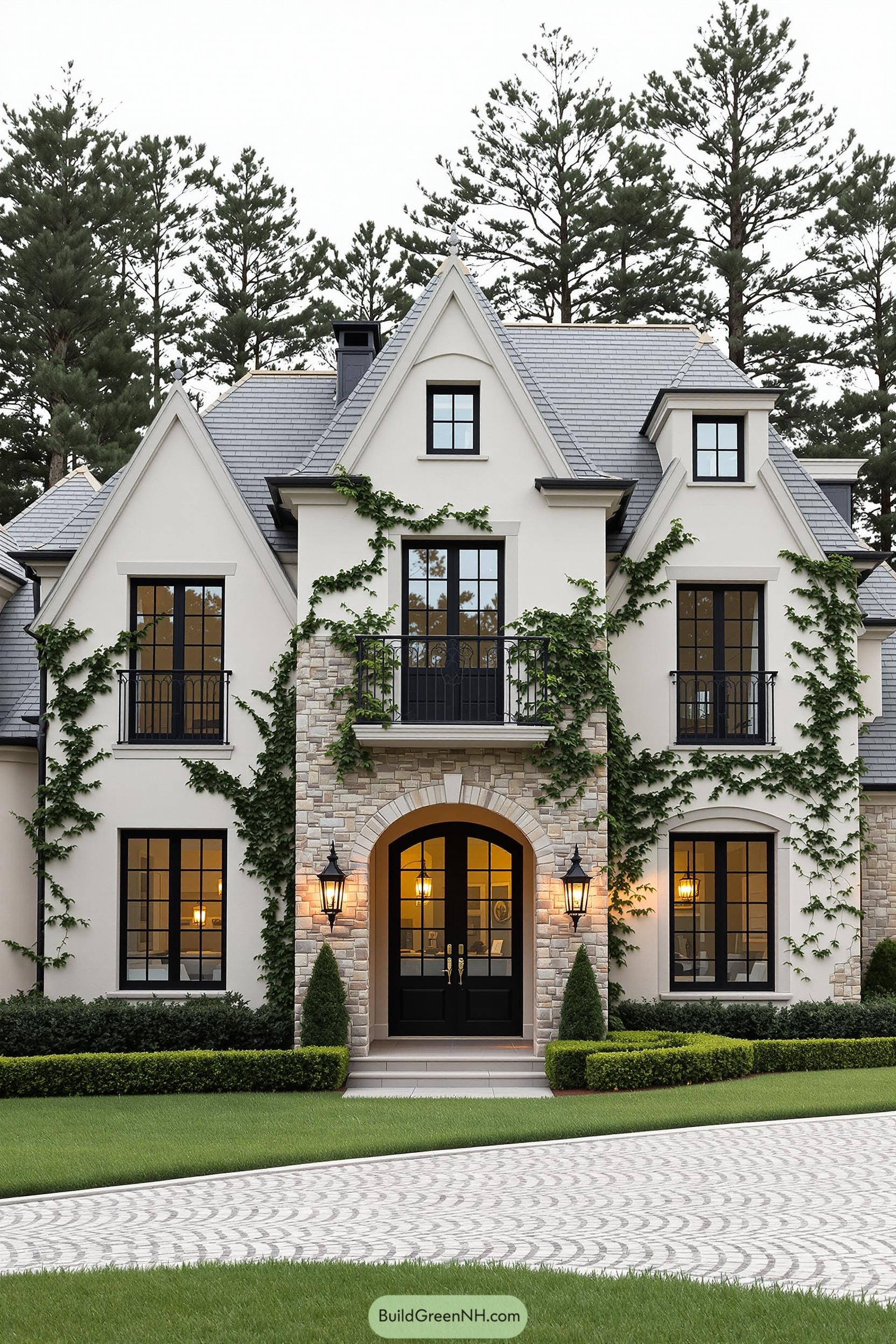 Classic European-style home with gables and ivy