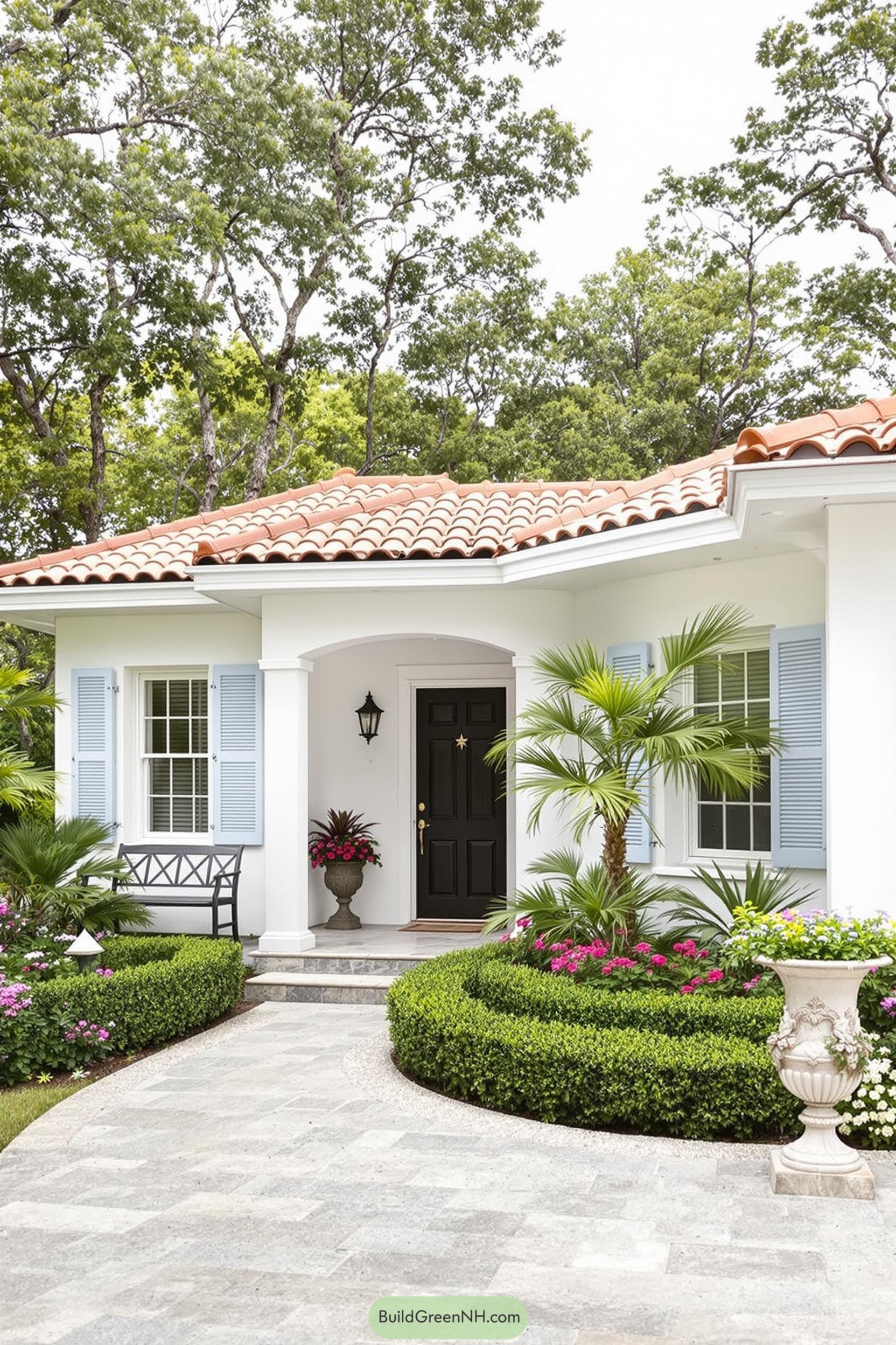 Charming white bungalow with red-tiled roof