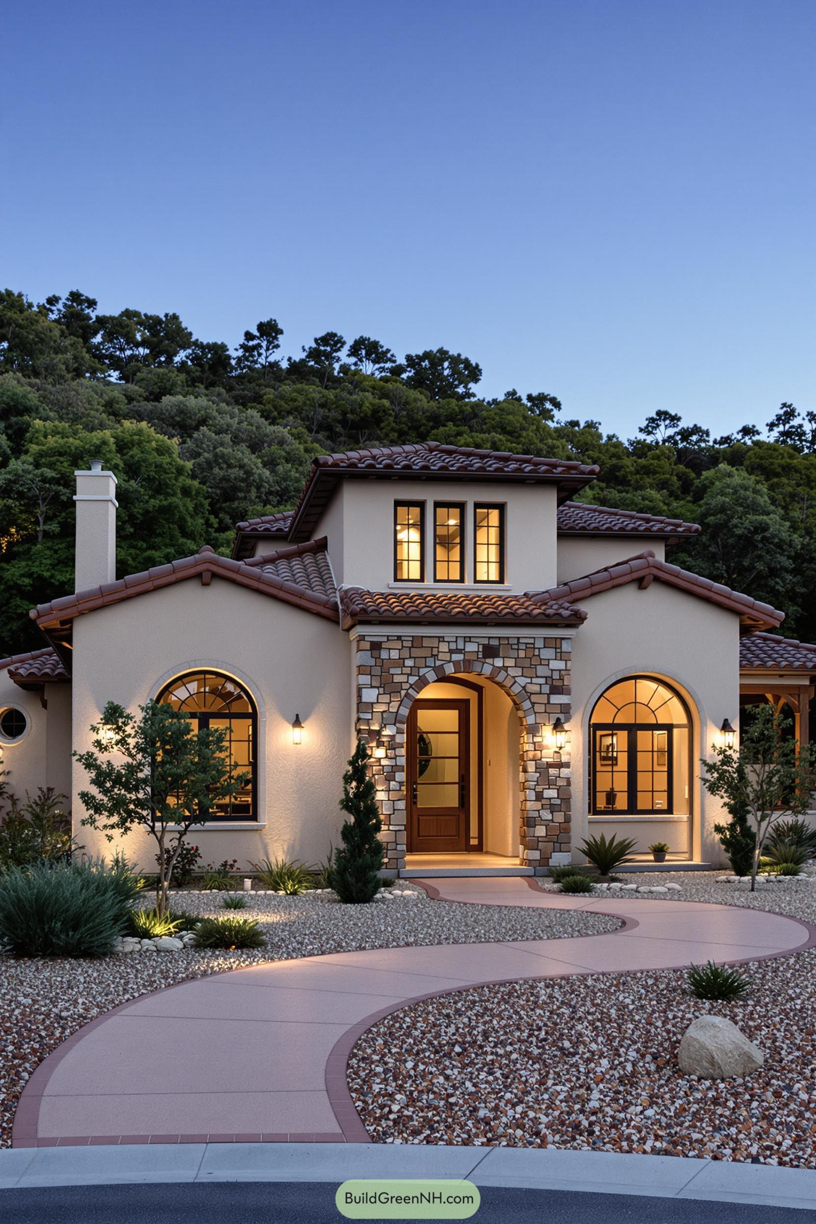 Charming Tuscan house with arched windows and stone accents