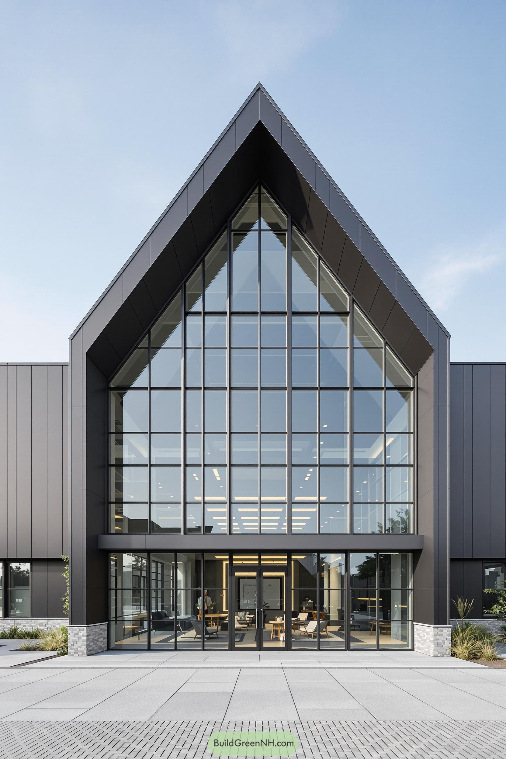 Industrial building with large glass facade