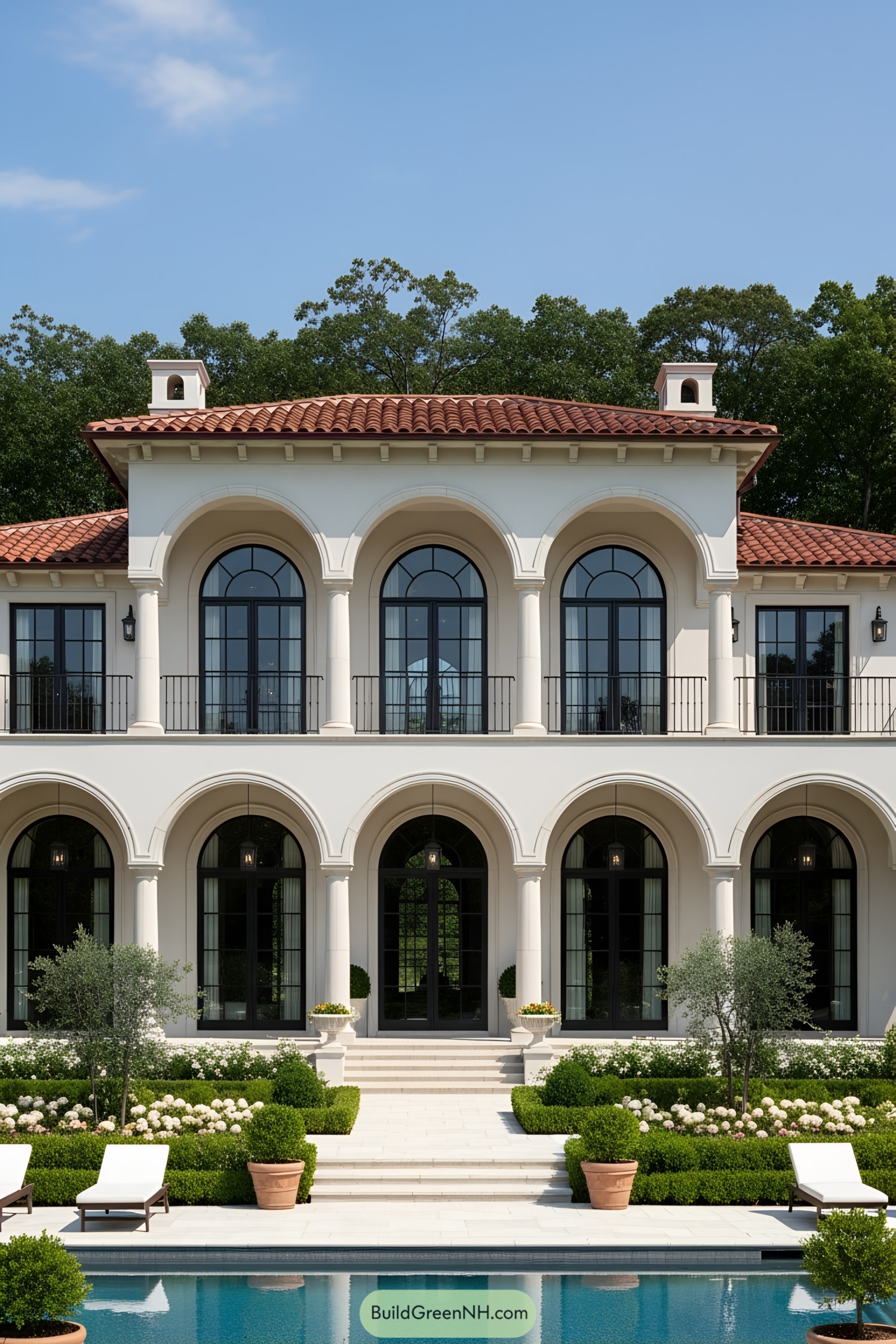 Luxurious Mediterranean home with arches and pool