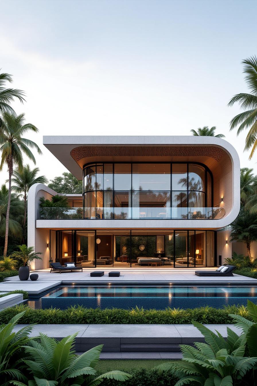 Contemporary villa with curved architecture and a pool
