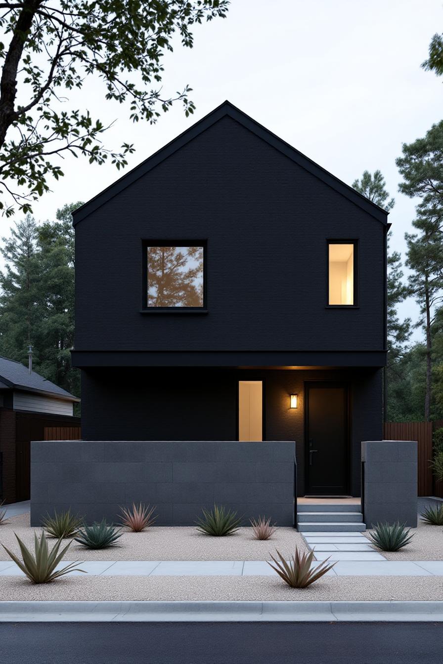 Bold dark brick house with simple yard