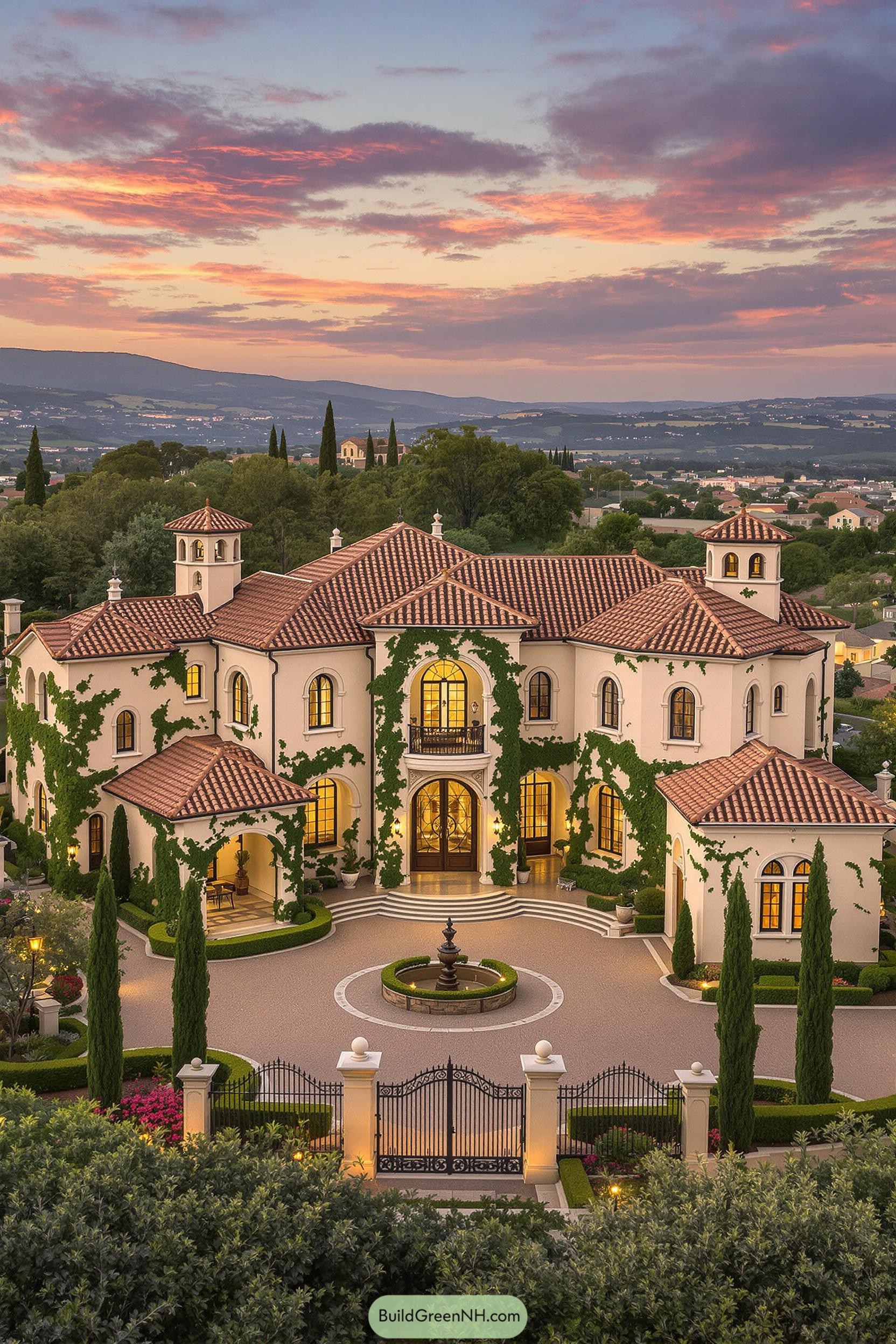 Elegant Tuscan mansion with terracotta roof and ivy