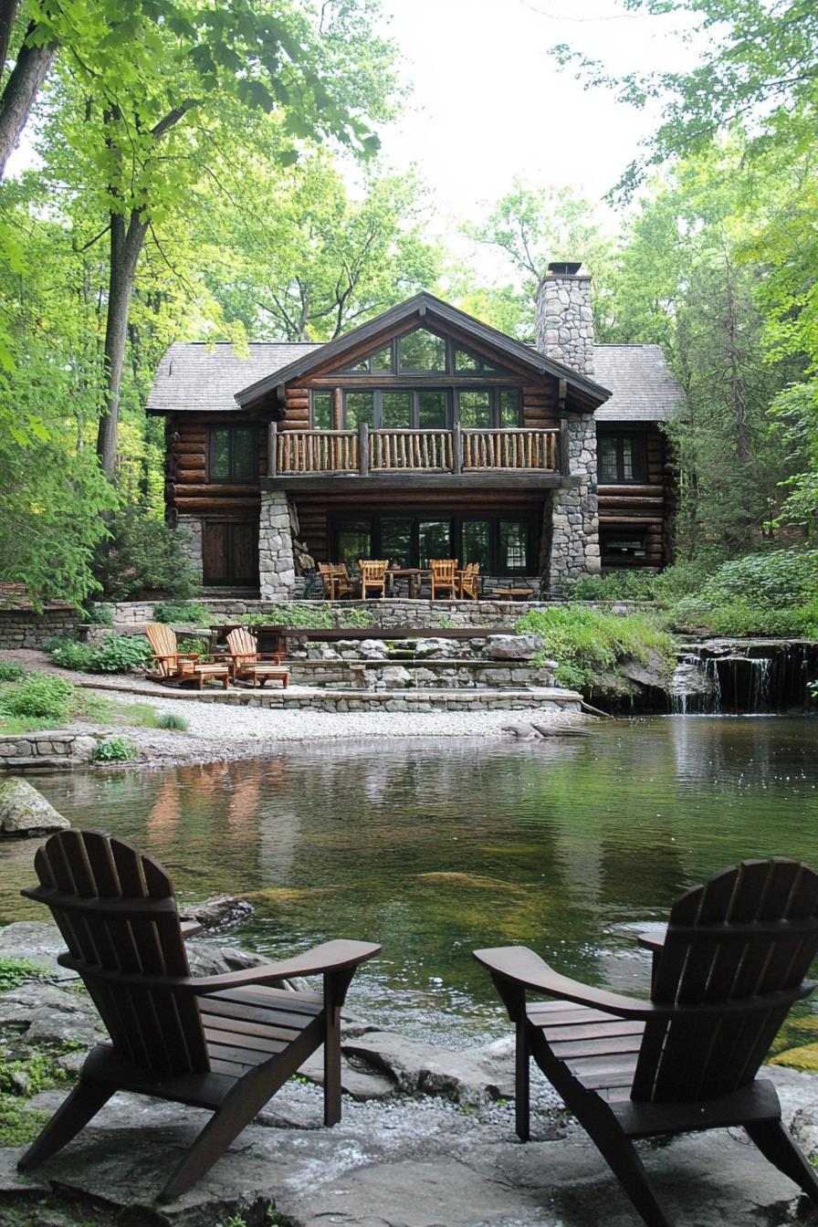 Cozy log cabin nestled by a tranquil river