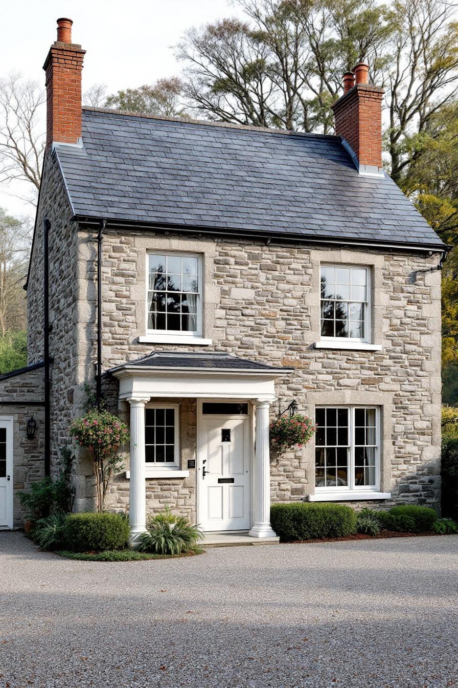 Charming stone cottage with white columns