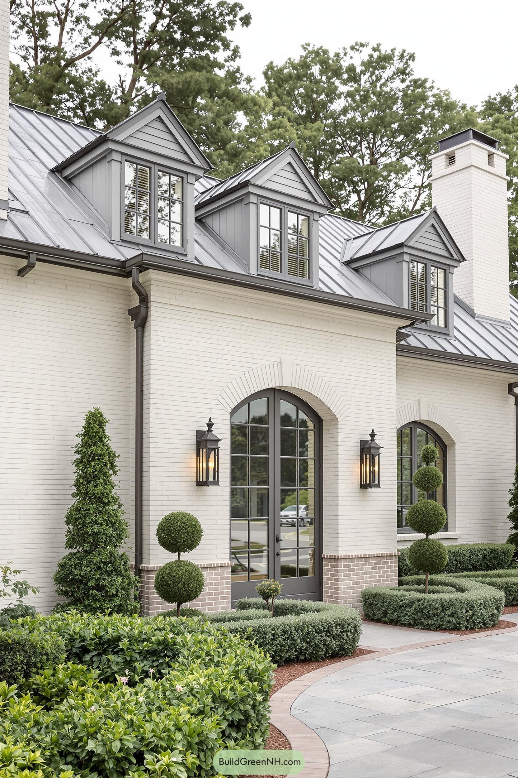 Elegant European-style house with manicured garden
