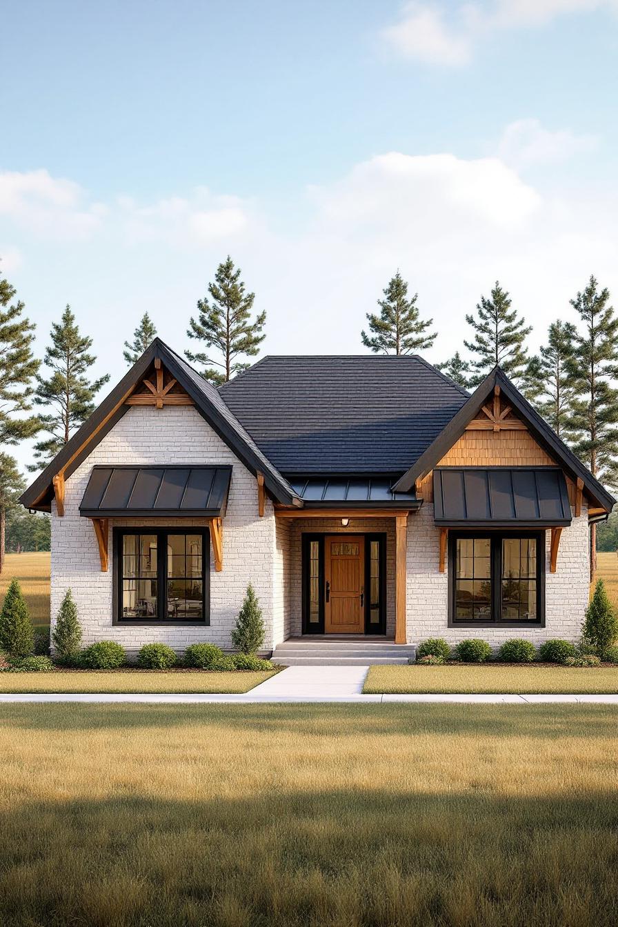 Charming Craftsman-style house with wooden accents and a lush lawn
