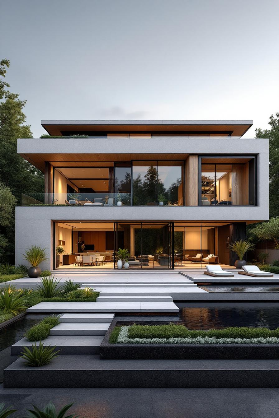 Modern villa with pool and lush greenery