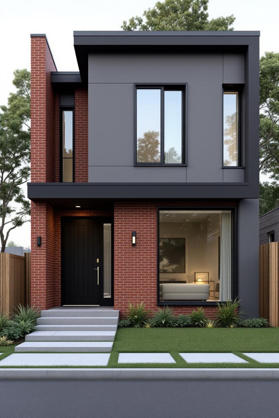 Contemporary brick house with black accents and a bold design