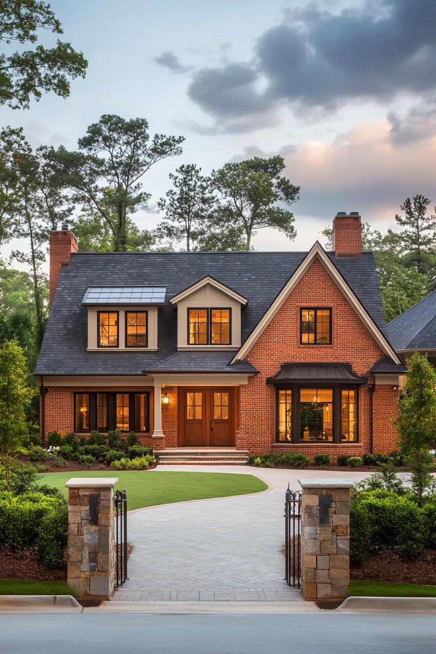 Dormer bungalow with a charming brick exterior and lush surroundings
