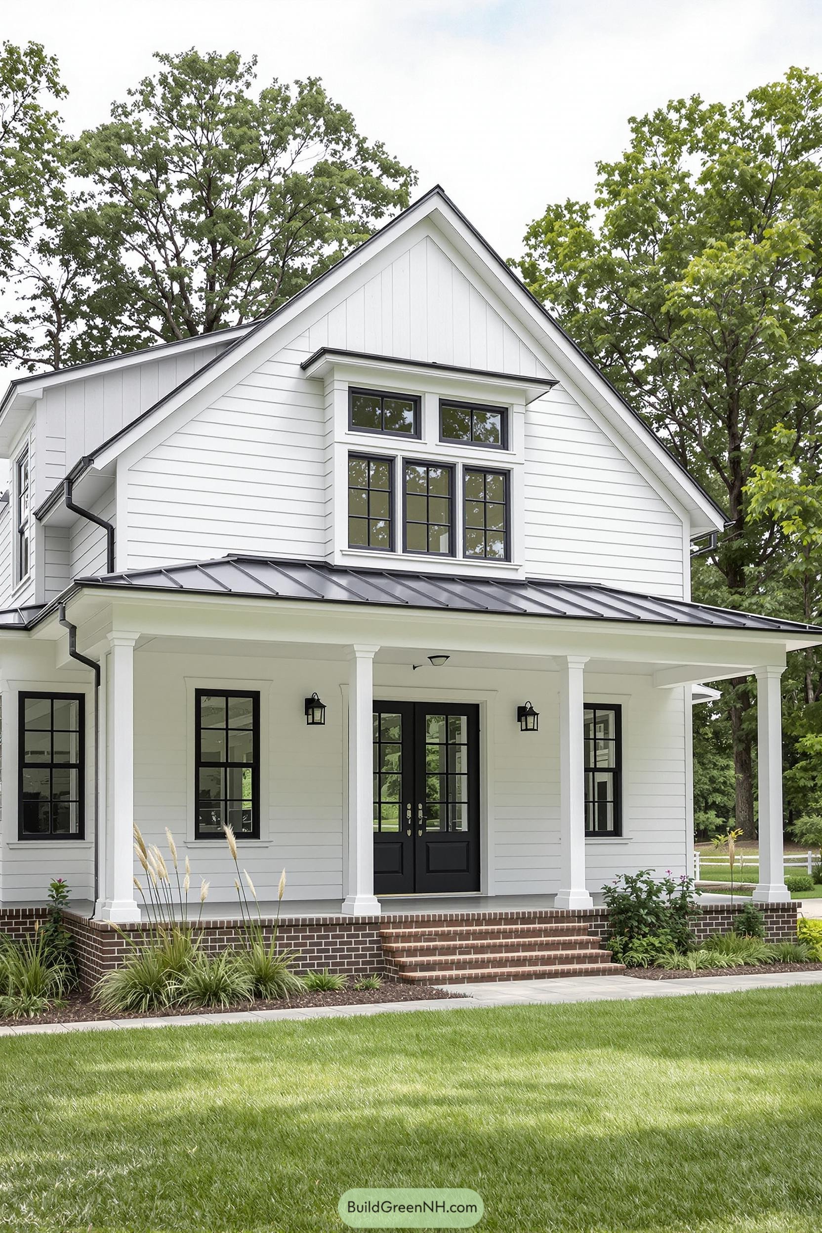 Charming white farmhouse with a welcoming porch