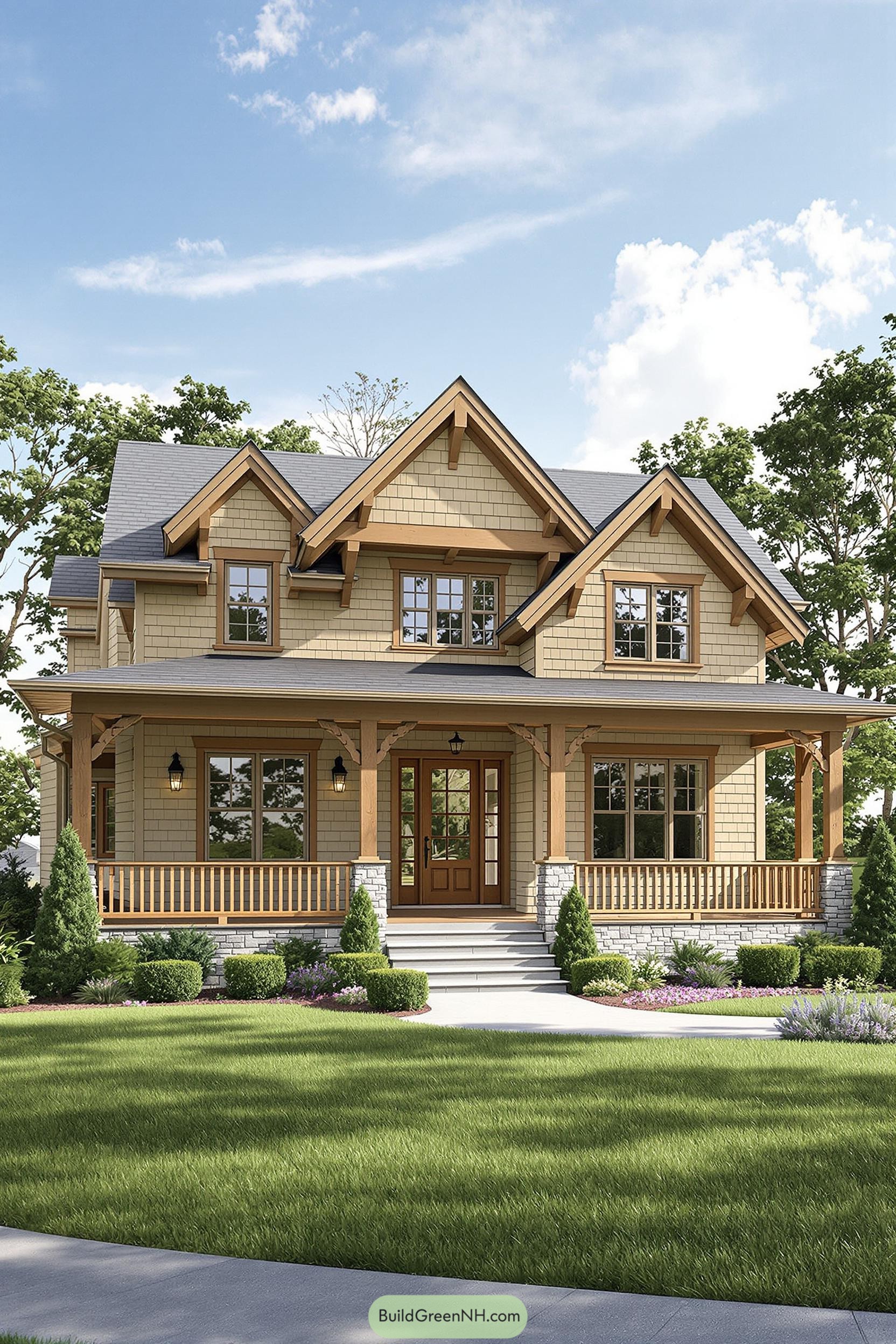 A charming country craftsman house with a welcoming porch