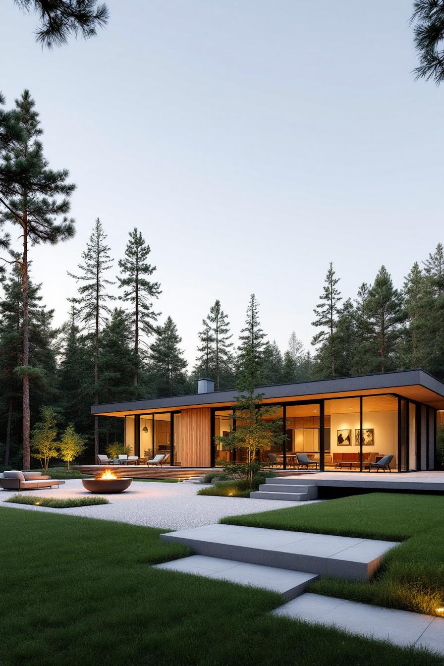 Modern home with open design nestled in lush greenery