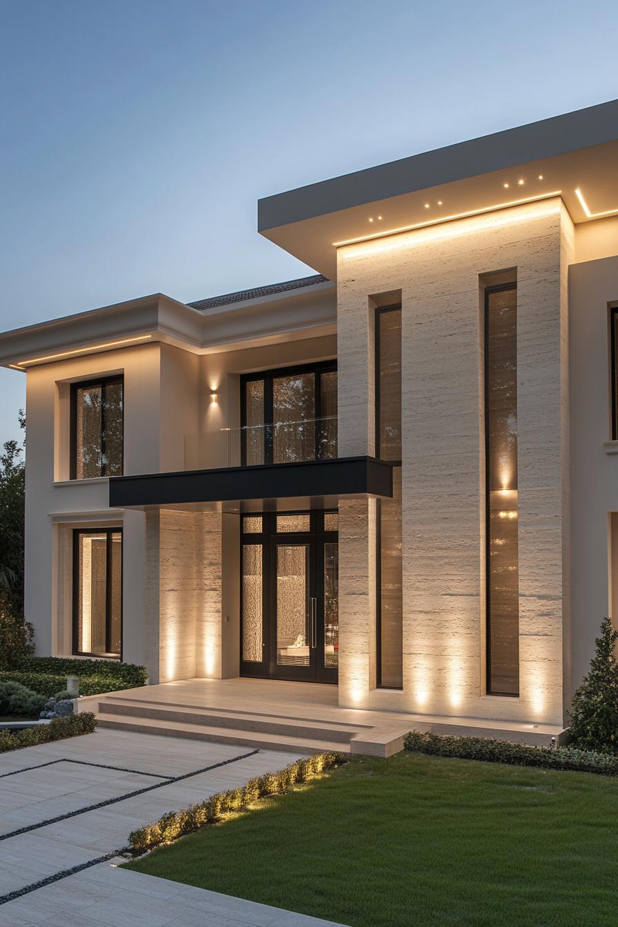 Modern luxury villa with elegant lighting