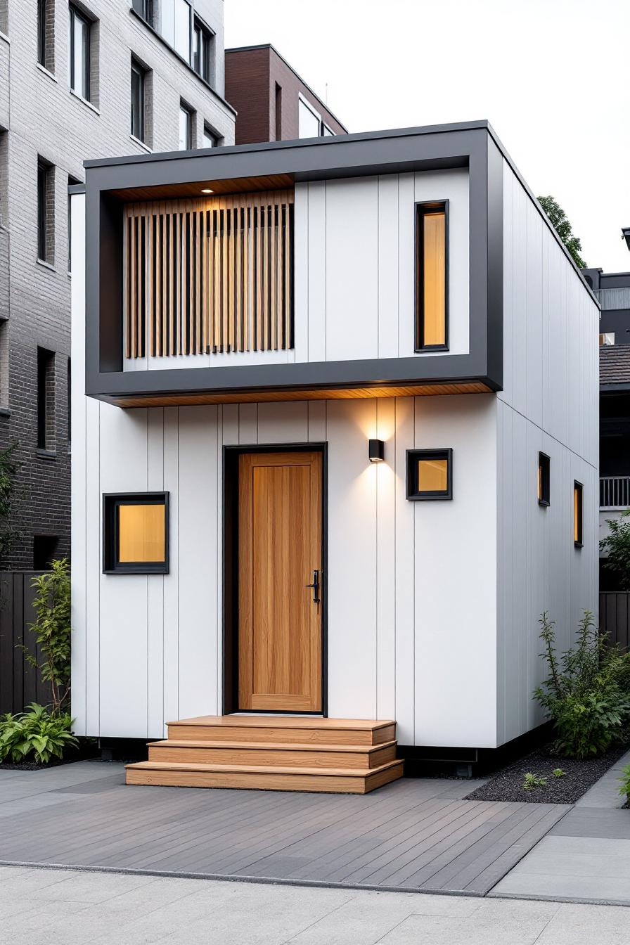 Compact modern house with wooden accents and sleek design
