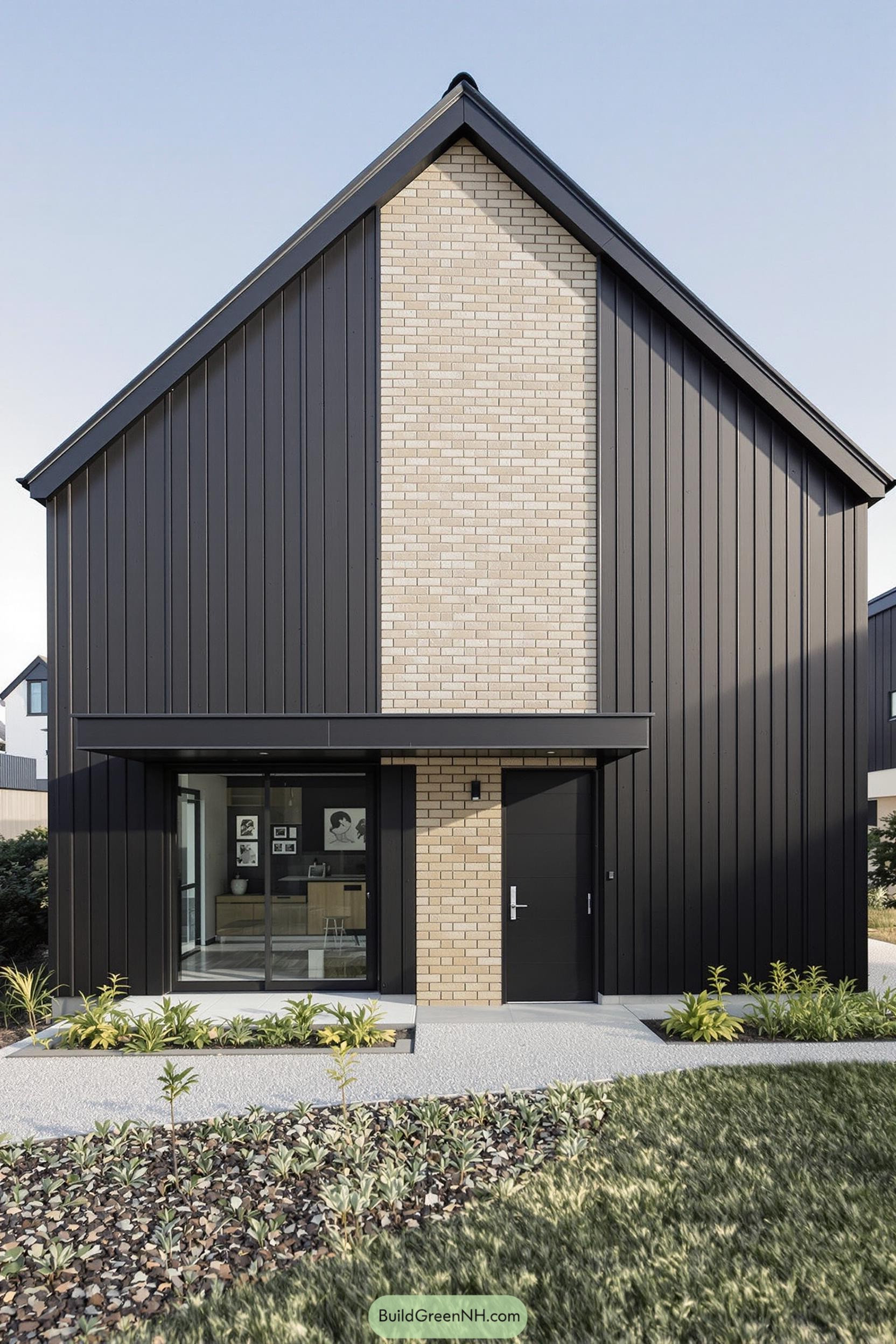 Nordic barn house blending wood and brick