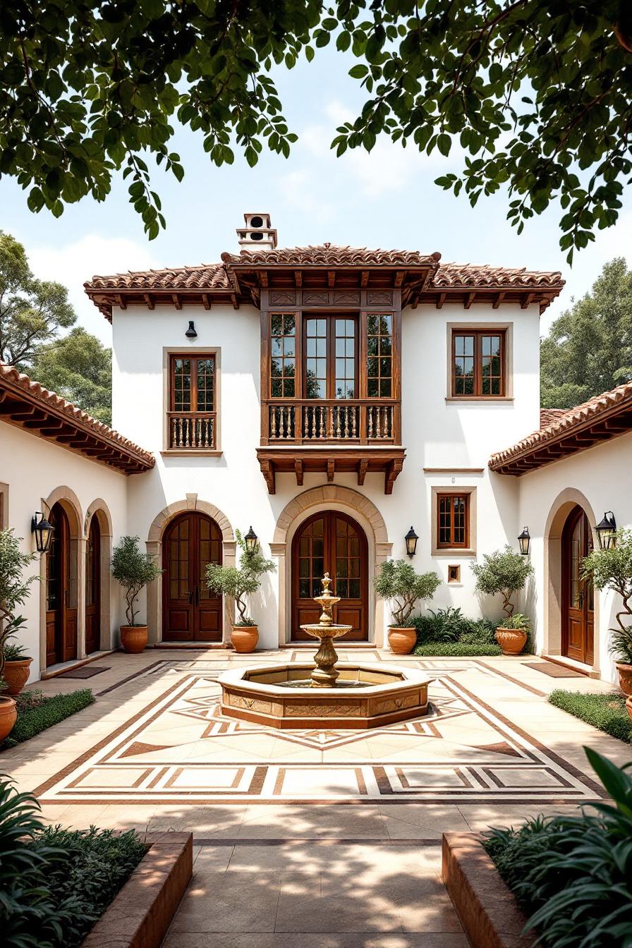 Central fountain in a traditional Spanish courtyard