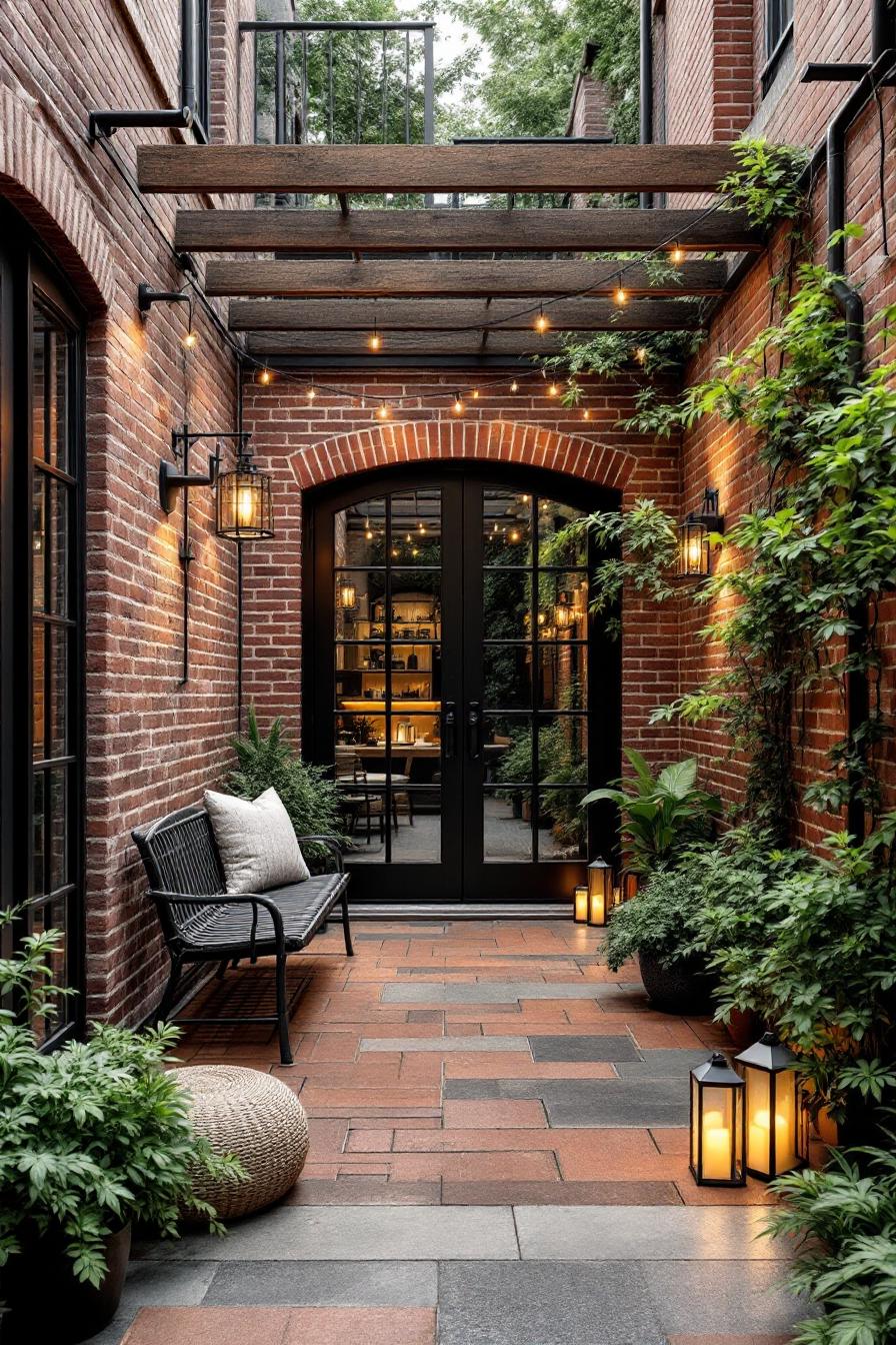 Charming courtyard with brick walls and greenery