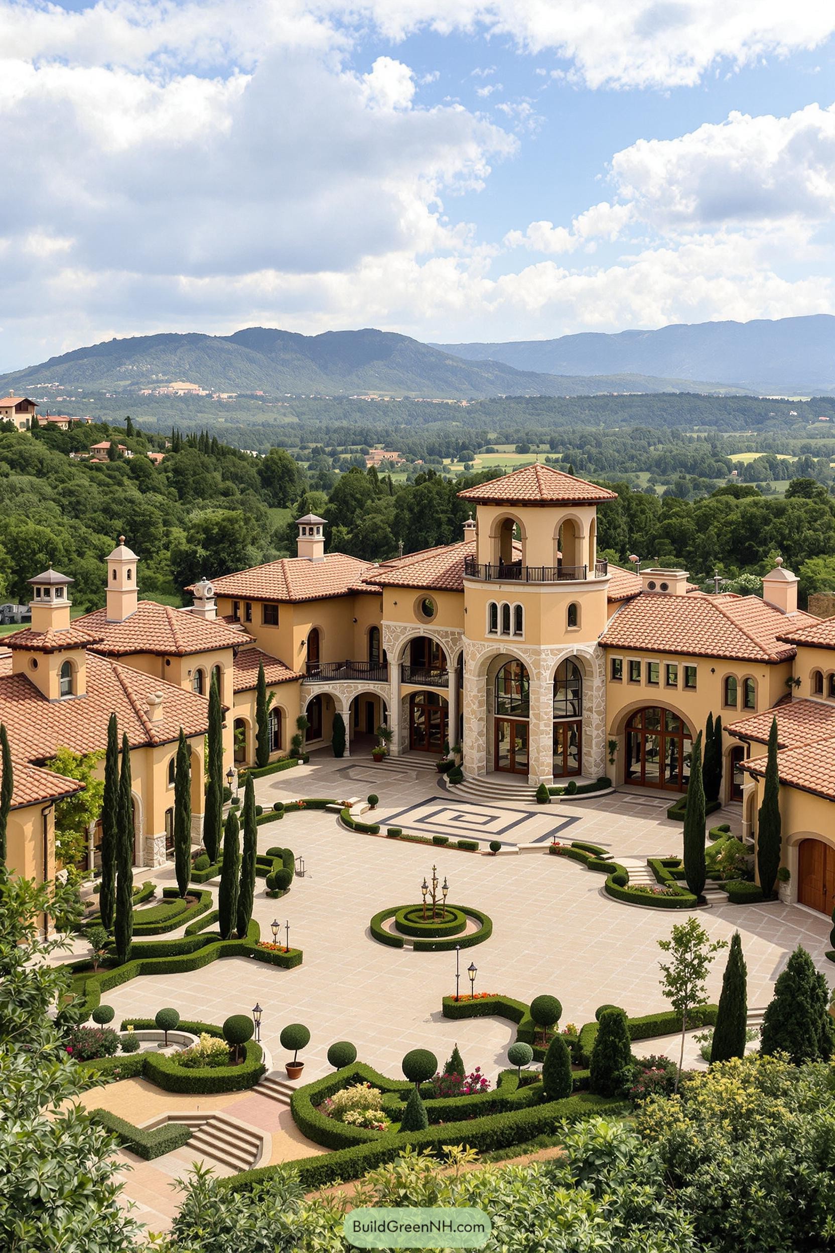 A grand Tuscan mansion with terracotta roofs