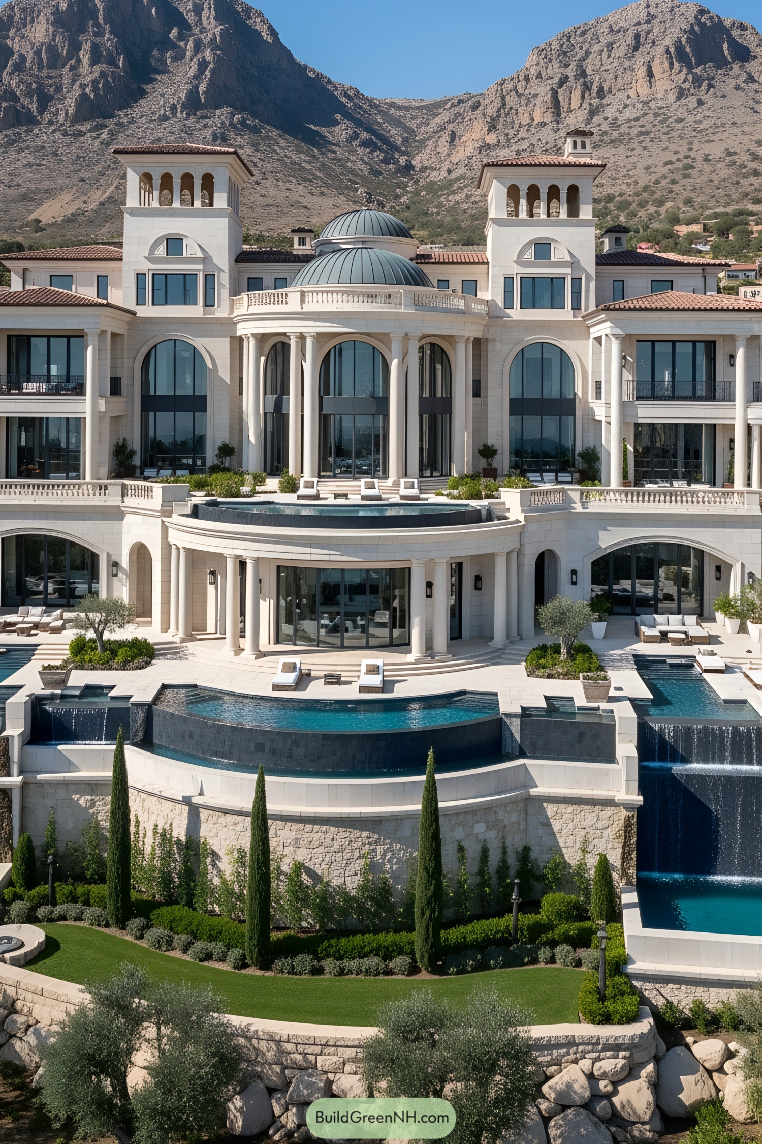 Grand mansion with domes and infinity pools