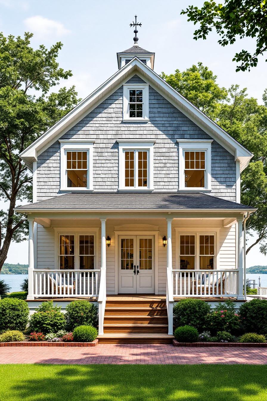 Bright lakeside cottage with inviting porch
