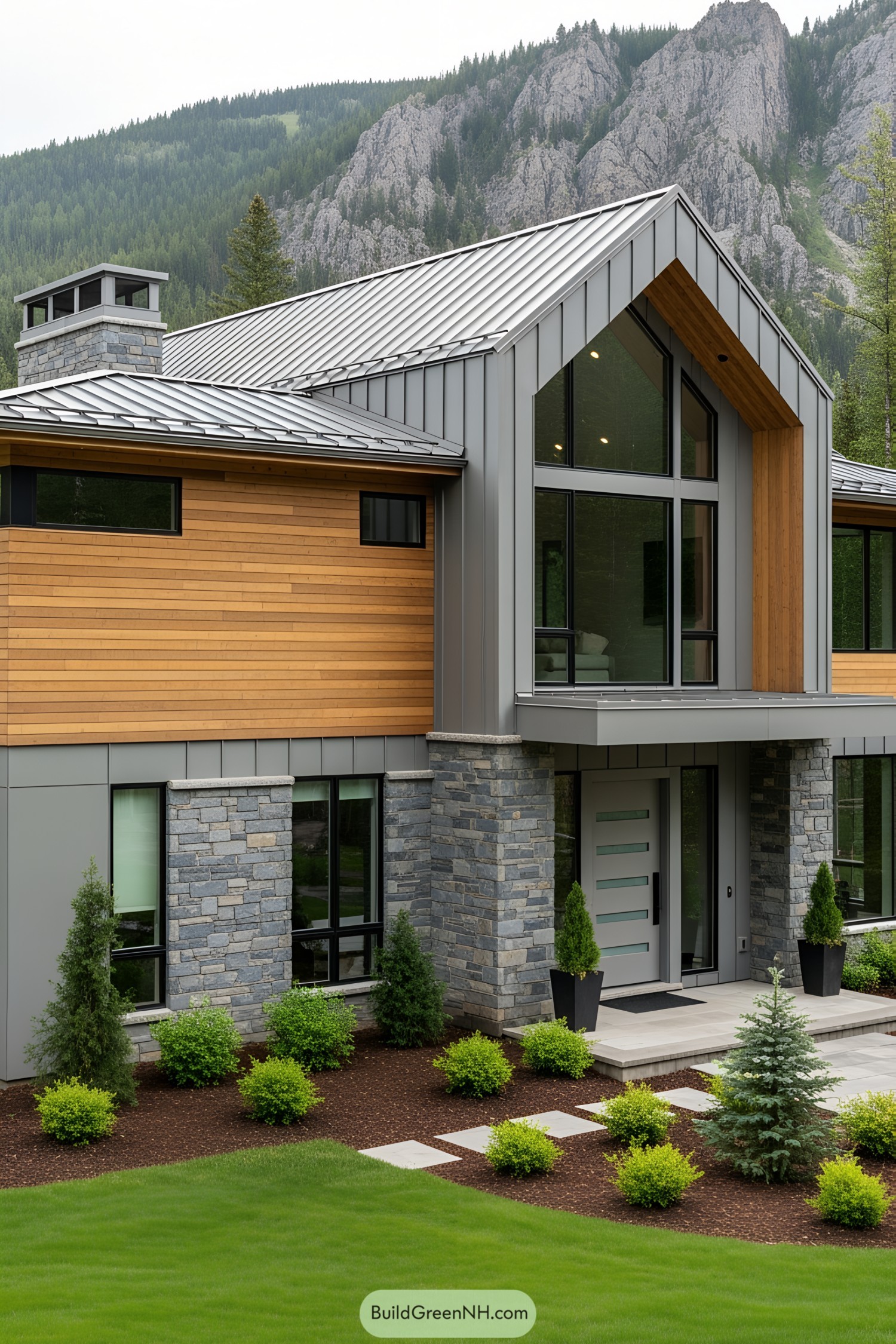Modern villa nestled among stunning peaks