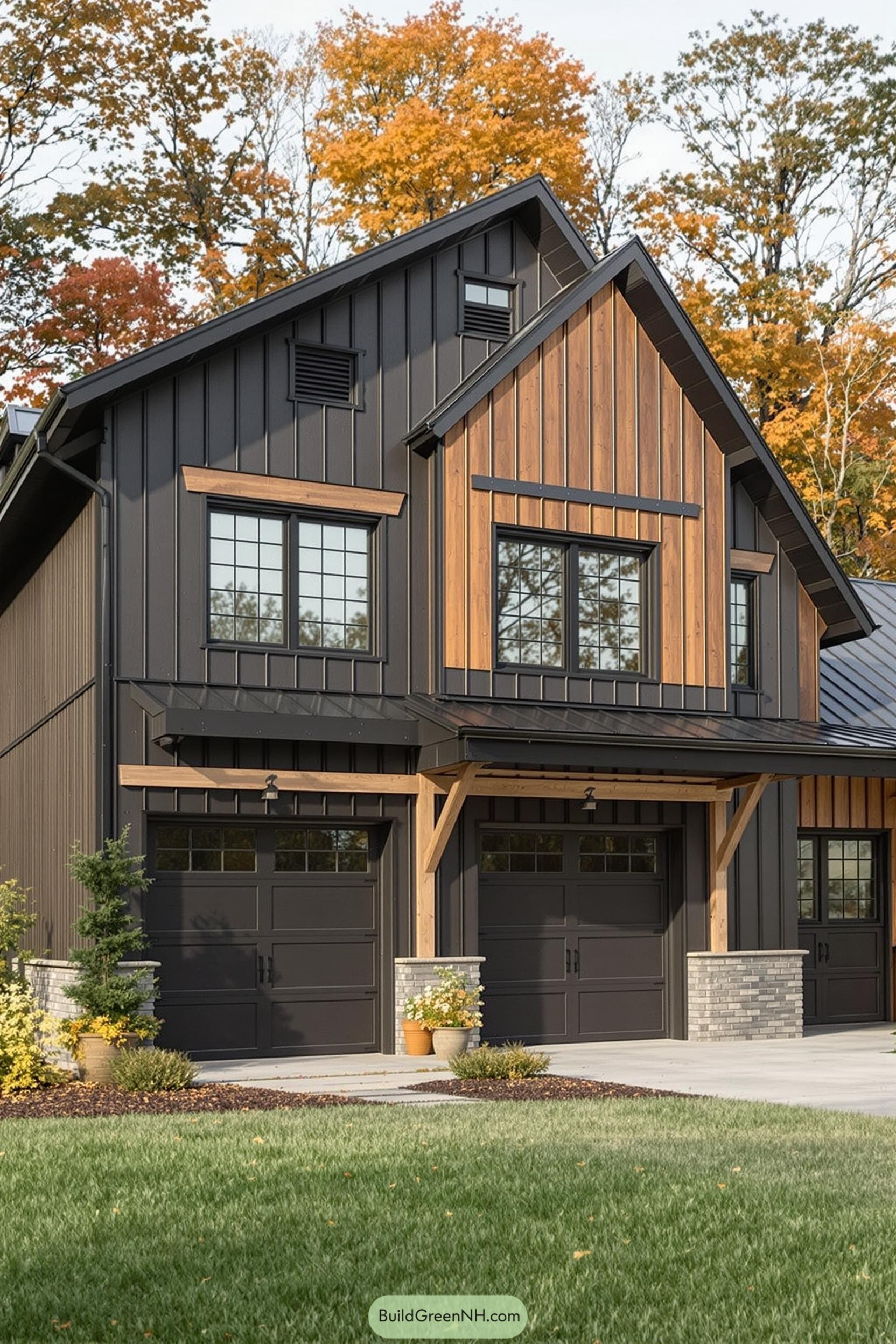 Modern barnhouse with rustic wood accents and steel details