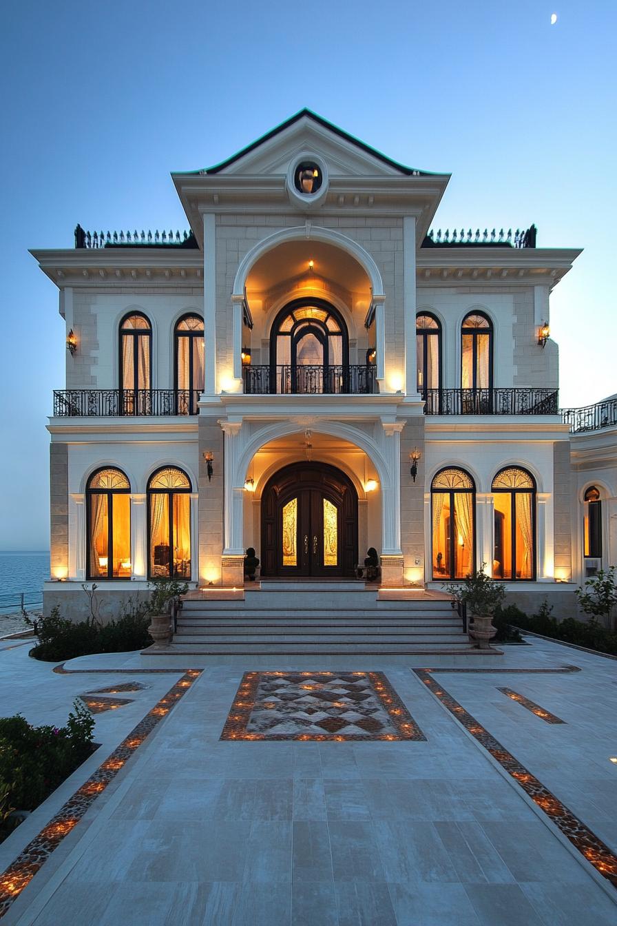 Luxury villa with grand entrance and ocean view