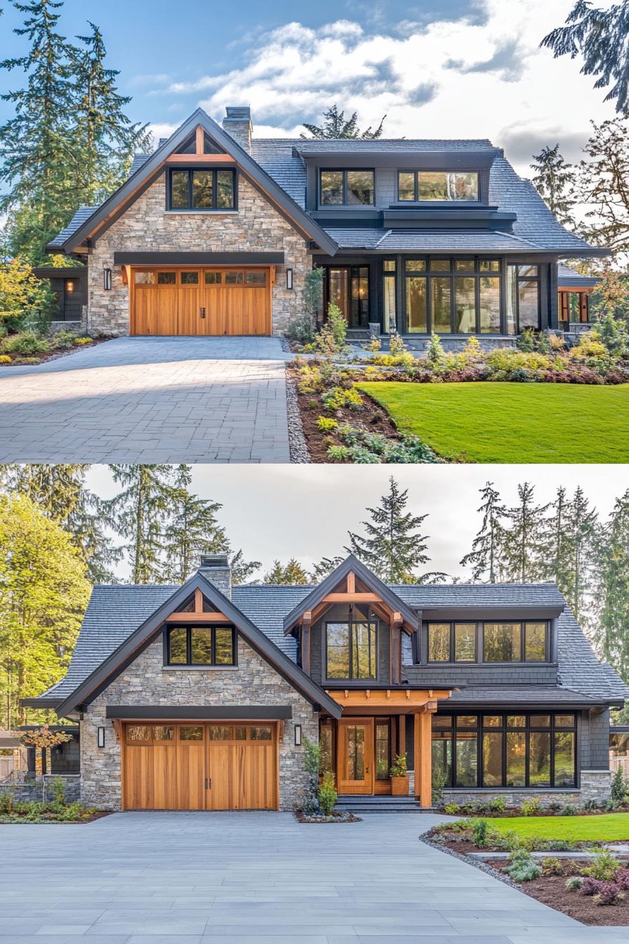 Luxurious dormer bungalow with stone facade and manicured garden