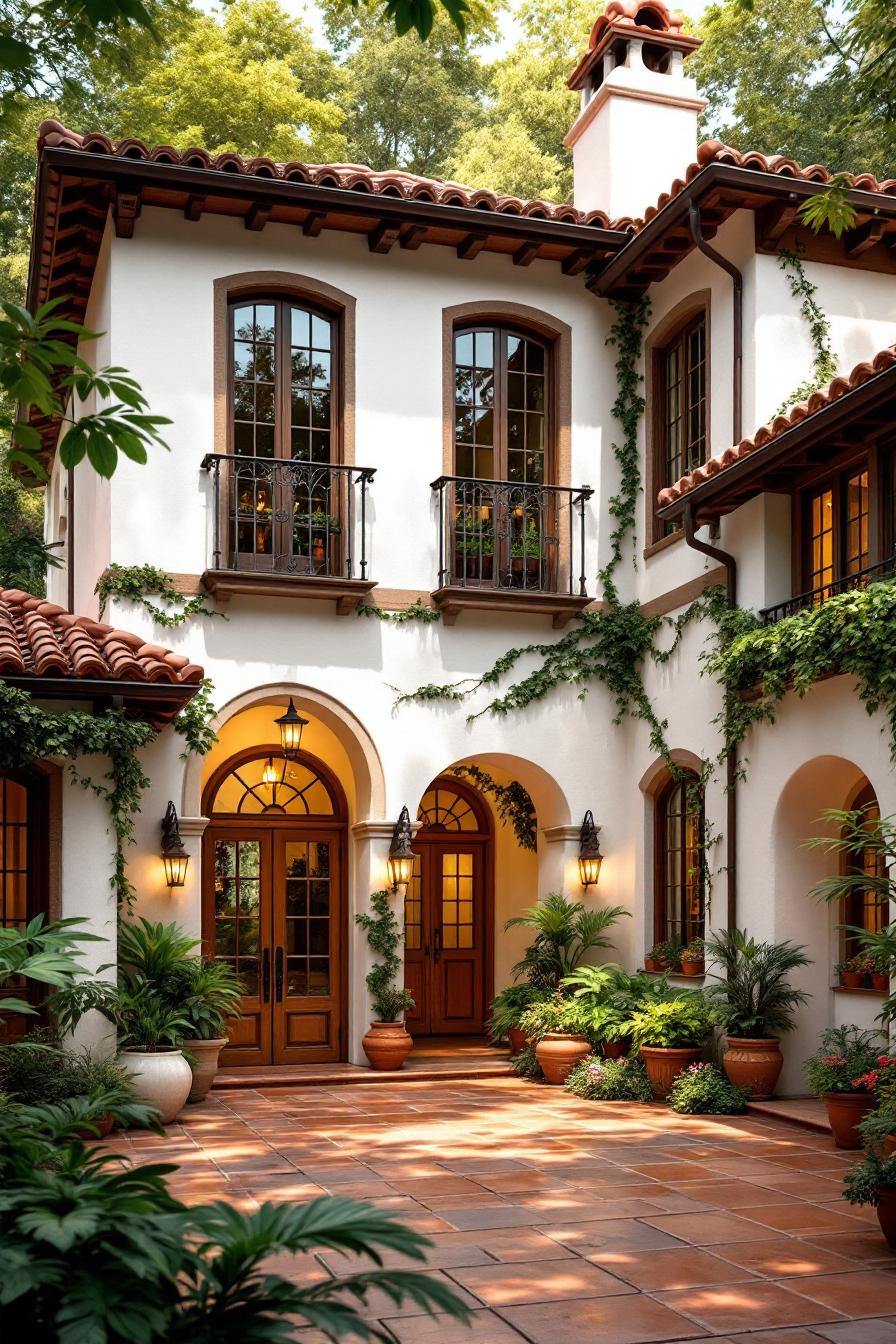 Charming Spanish courtyard with potted plants