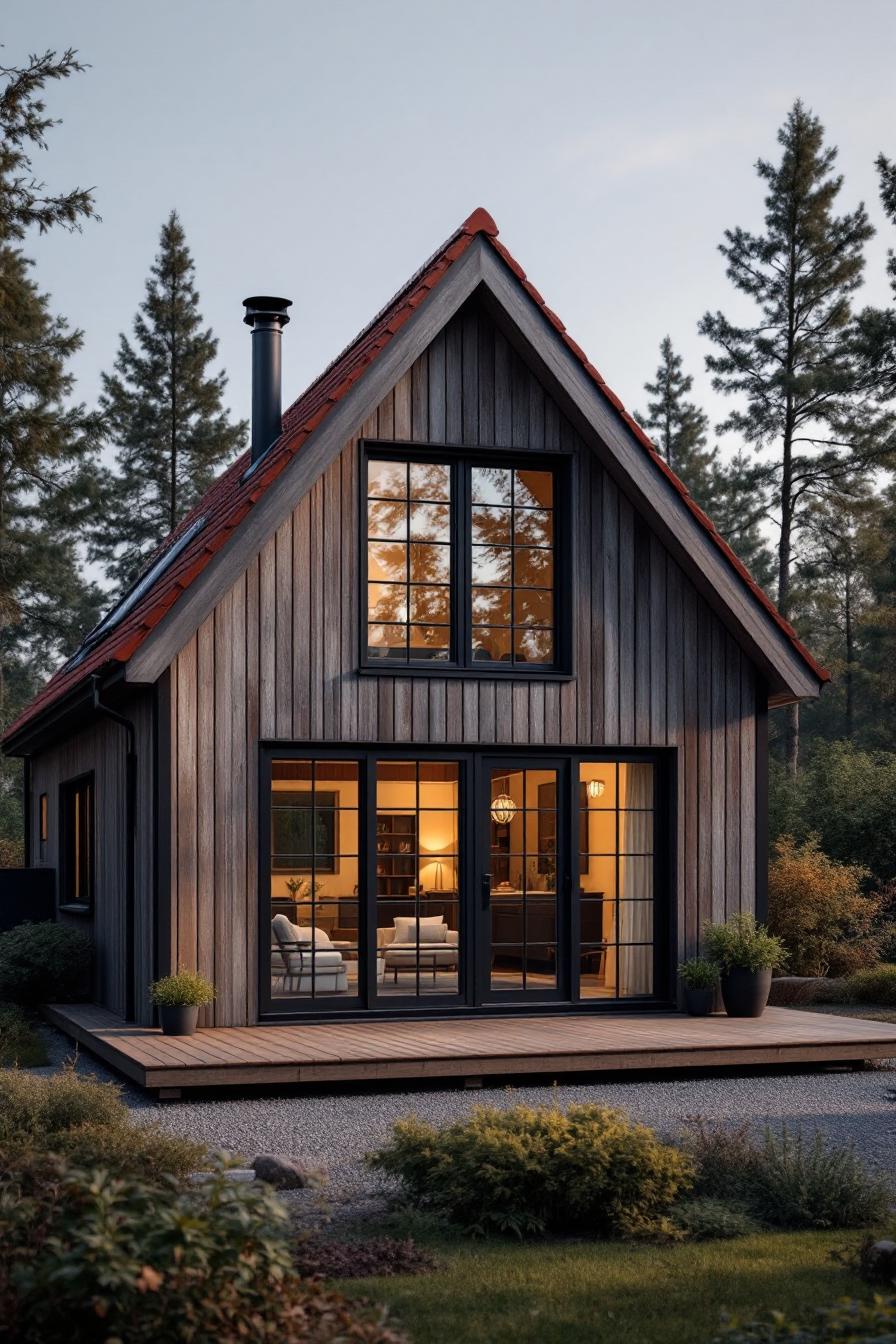 Charming Nordic house with large windows and a cozy deck