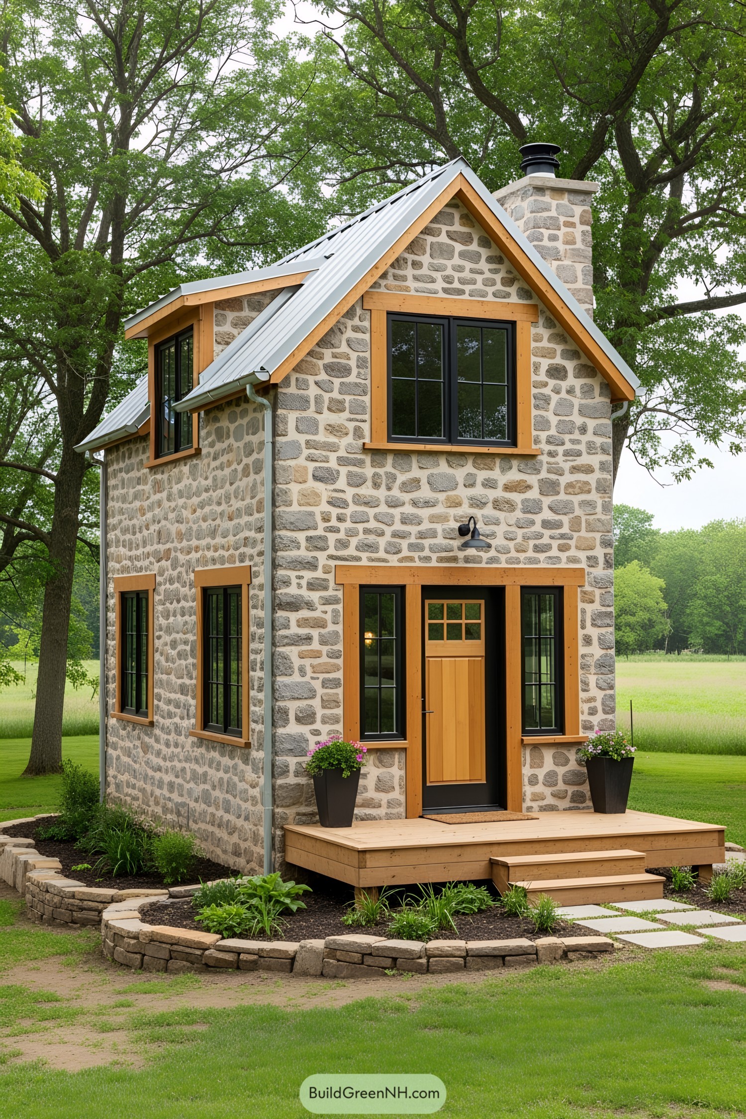 Charming stone cottage with a wooden porch