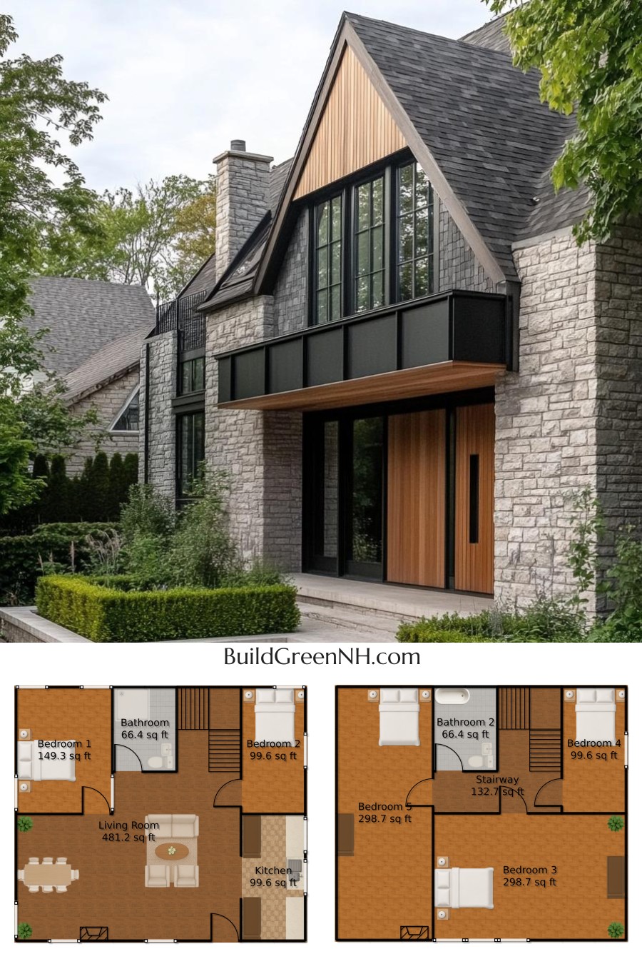 Modern Stone Lodge with Wooden Accents: Cottage House Floor Plans