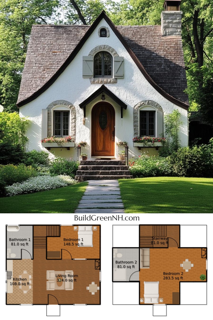 Whimsical White Cottage with Stone Trimmings: Cottage House Floor Plans