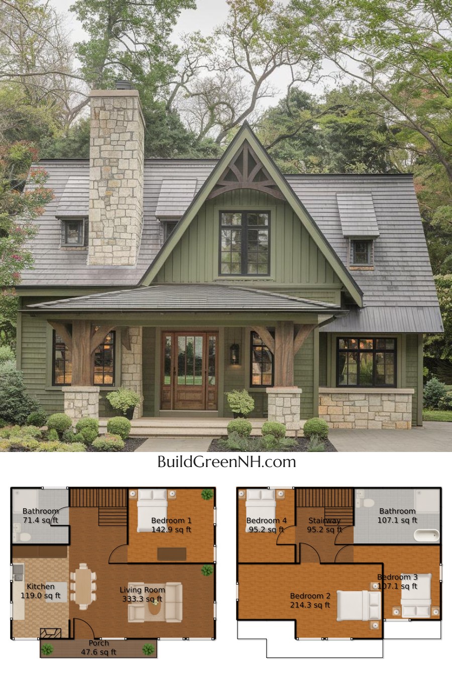 Green Gable Getaway with Rustic Charm: Cottage House Floor Plans