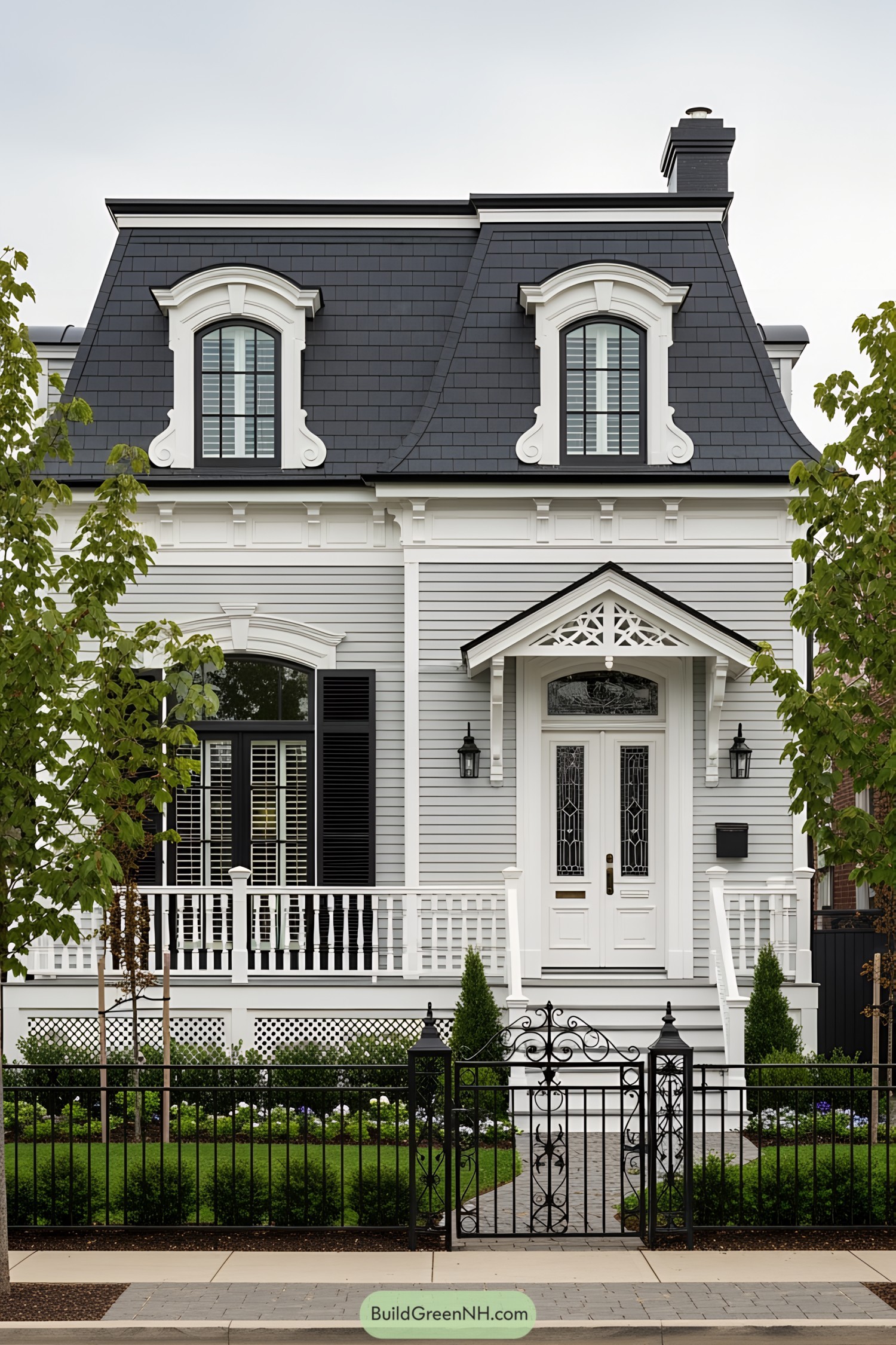 Small Victorian house with ornate details and lush garden
