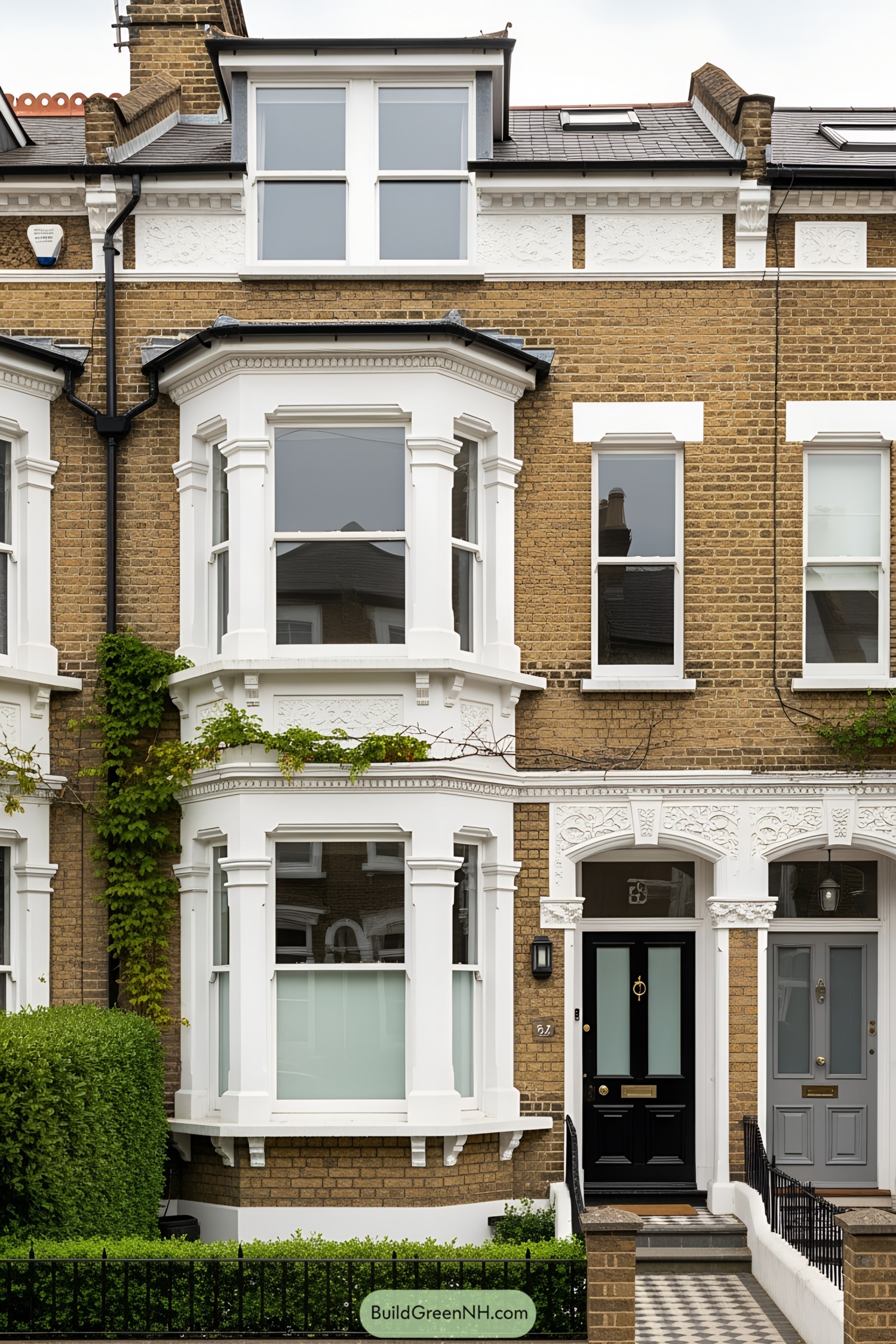 Victorian terrace house with bay windows and decorative moldings